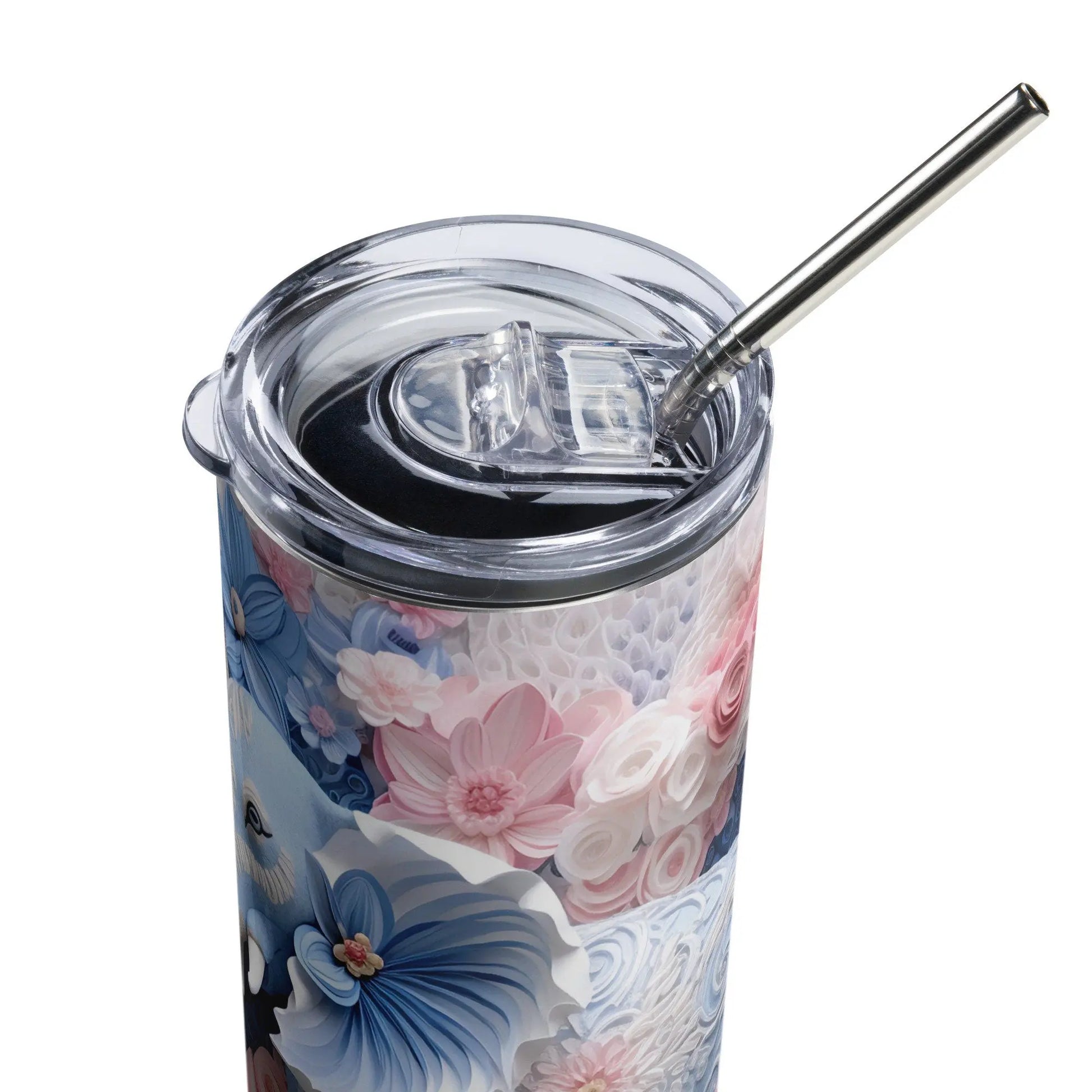 Personalized 3D Embroidered Floral Elephant Sublimation Tumbler Gift For Her - Panoptic Handmade