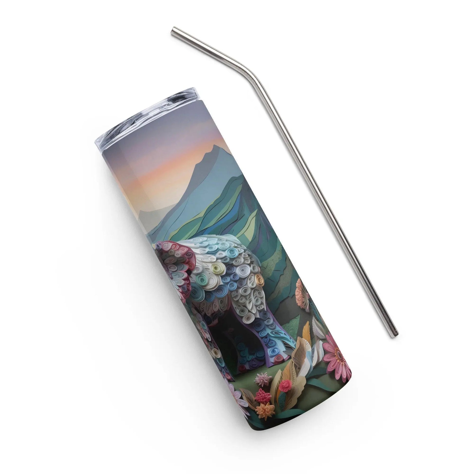 Personalized 3D Embroidered Cute Floral Elephant Lovers Sublimation Tumbler Gift for Elephant Lovers