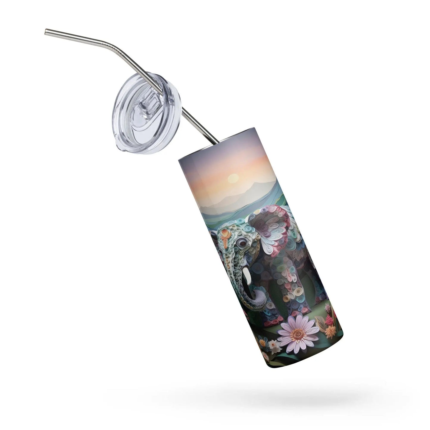 Personalized 3D Embroidered Cute Floral Elephant Lovers Sublimation Tumbler Gift for Elephant Lovers
