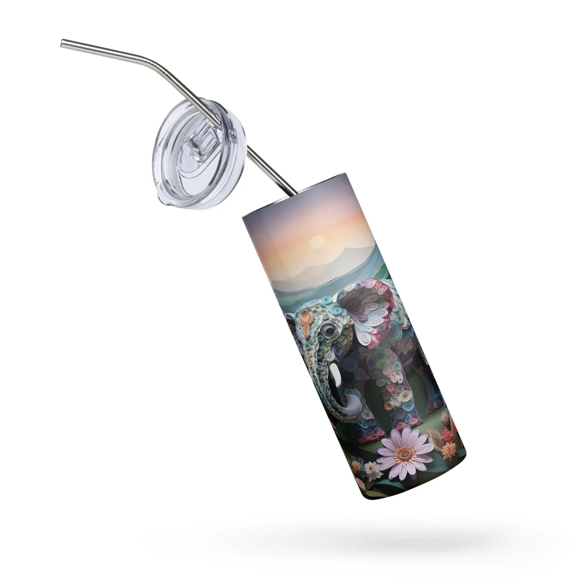 Personalized 3D Embroidered Cute Floral Elephant Lovers Sublimation Tumbler Gift for Elephant Lovers