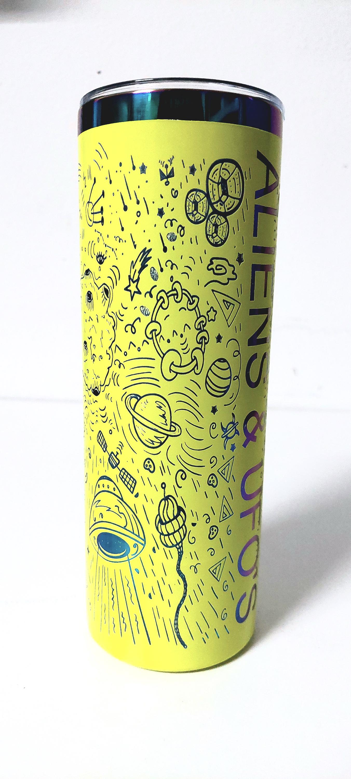 Alien Engraved Tumbler: Rainbow 20oz Stainless Steel, Sci-Fi Gift