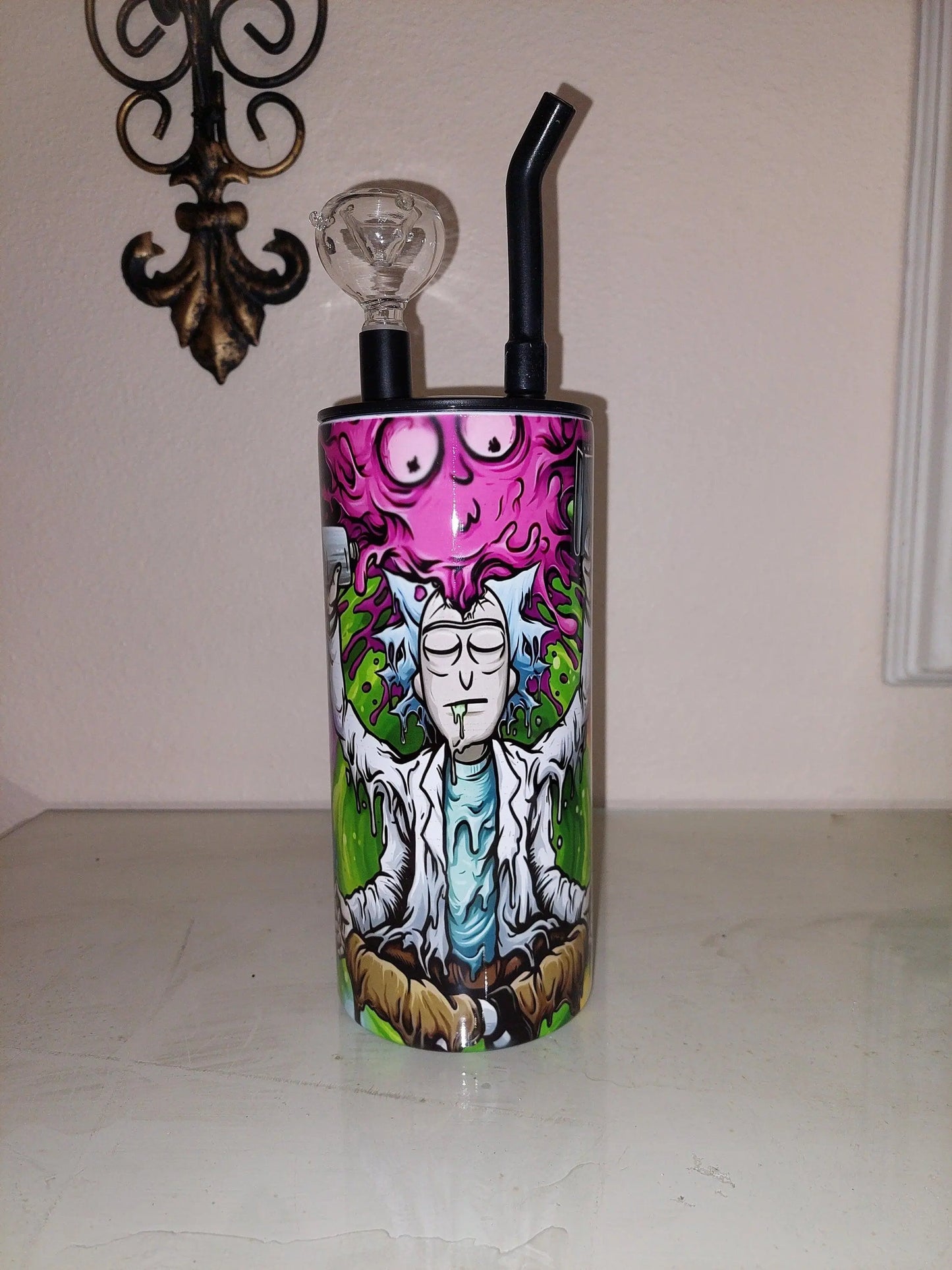 Melting Rick and Morty Sublimation Hookah Tumbler Design