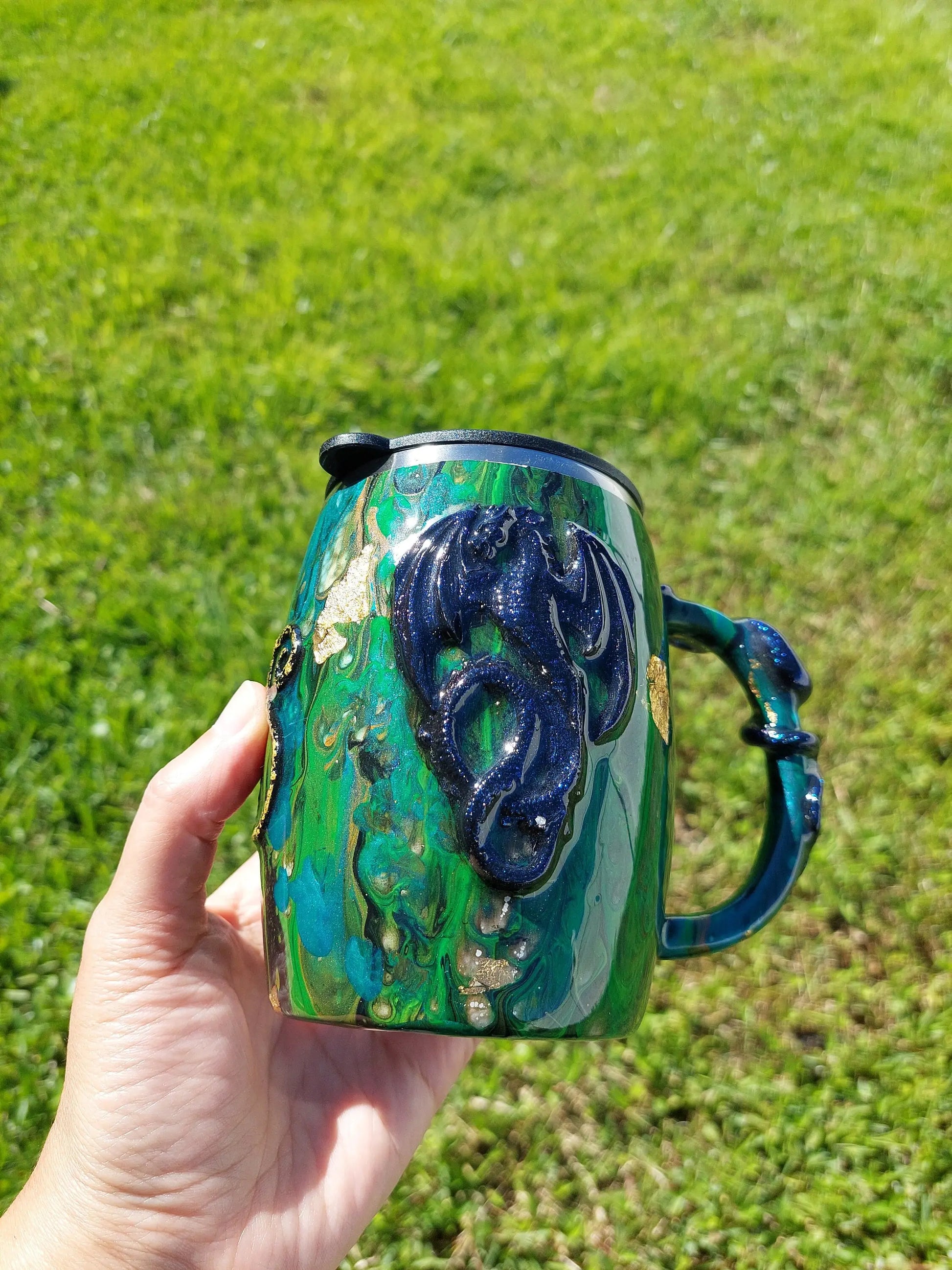 Acrylic Pour 3D Epoxy Dragon Claws Coffee Mug Tumbler