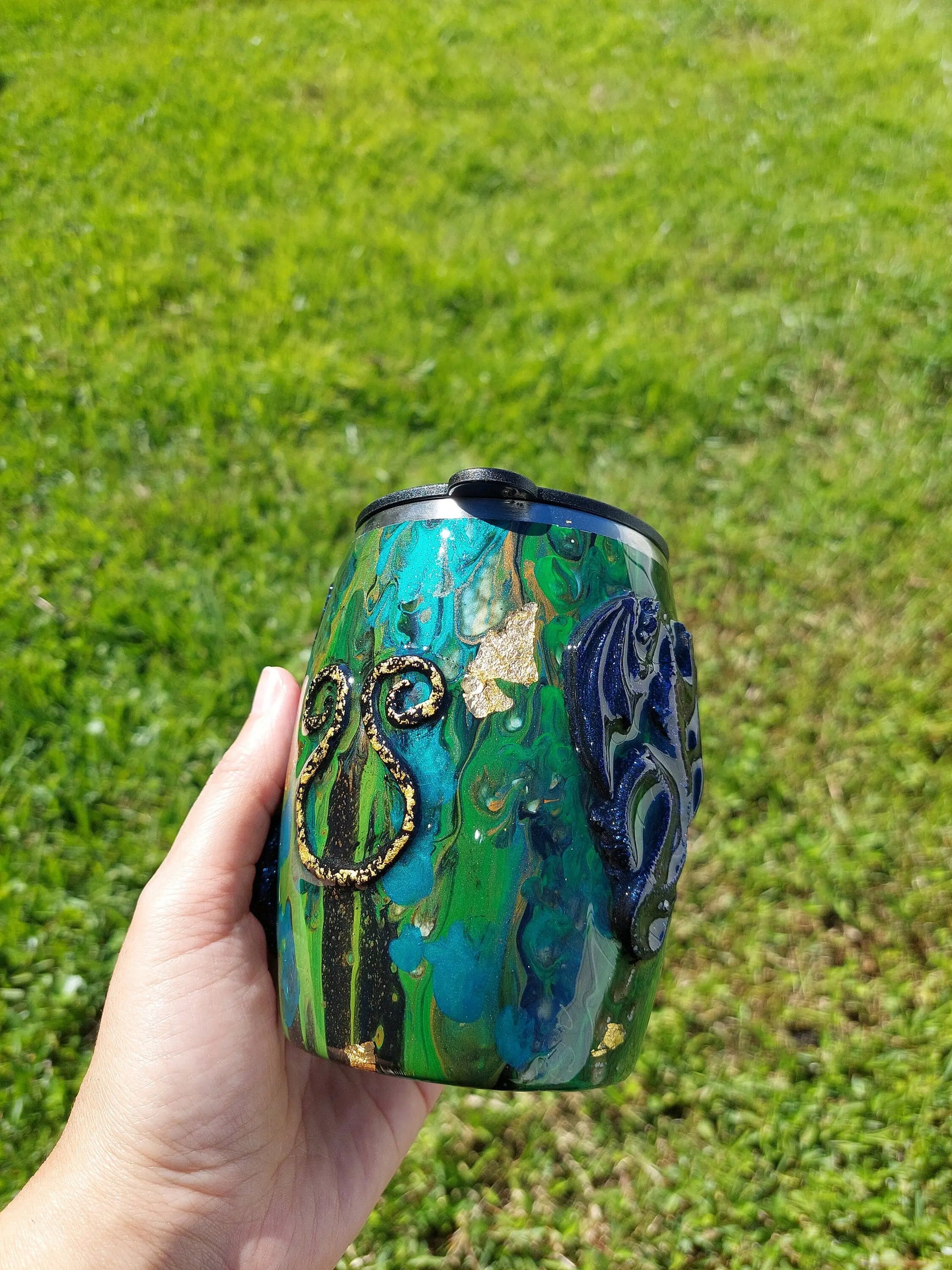 Acrylic Pour 3D Epoxy Dragon Claws Coffee Mug Tumbler