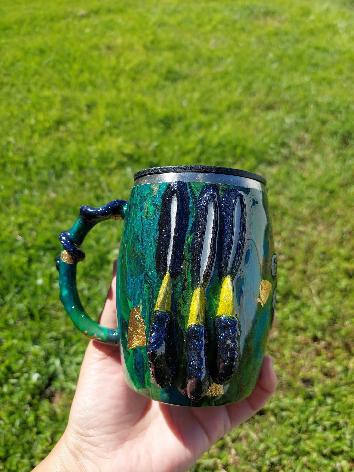 Acrylic Pour 3D Epoxy Dragon Claws Coffee Mug Tumbler