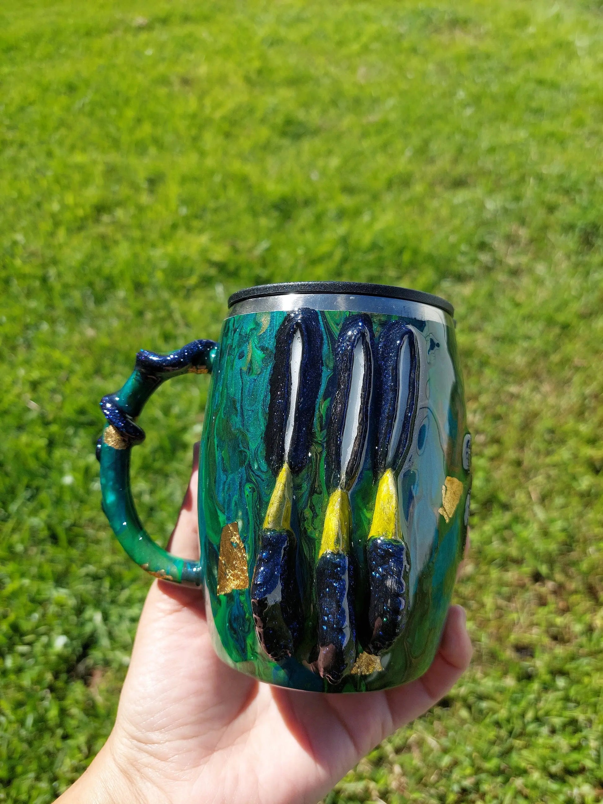 Acrylic Pour 3D Epoxy Dragon Claws Coffee Mug Tumbler