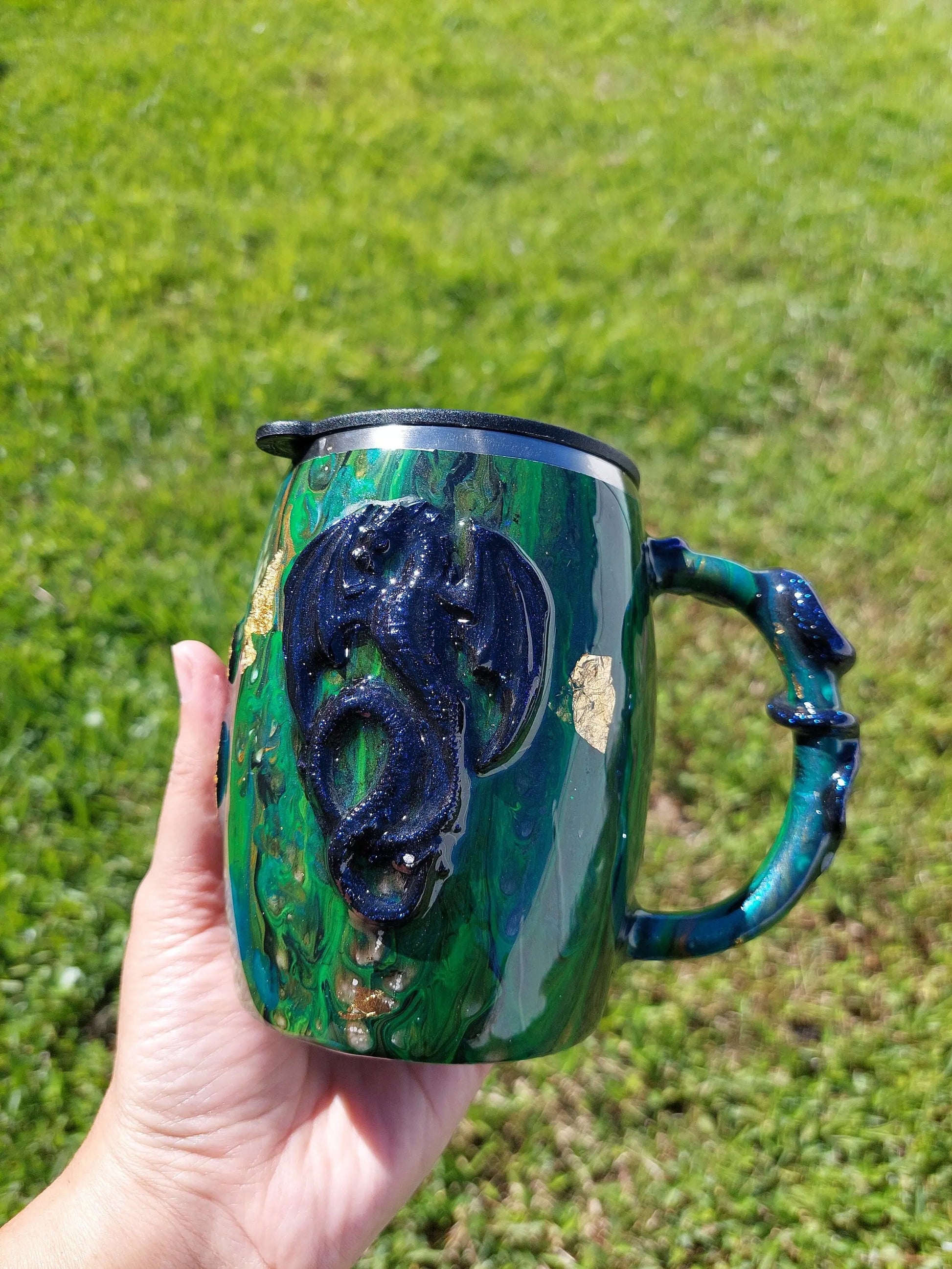 Acrylic Pour 3D Epoxy Dragon Claws Coffee Mug Tumbler