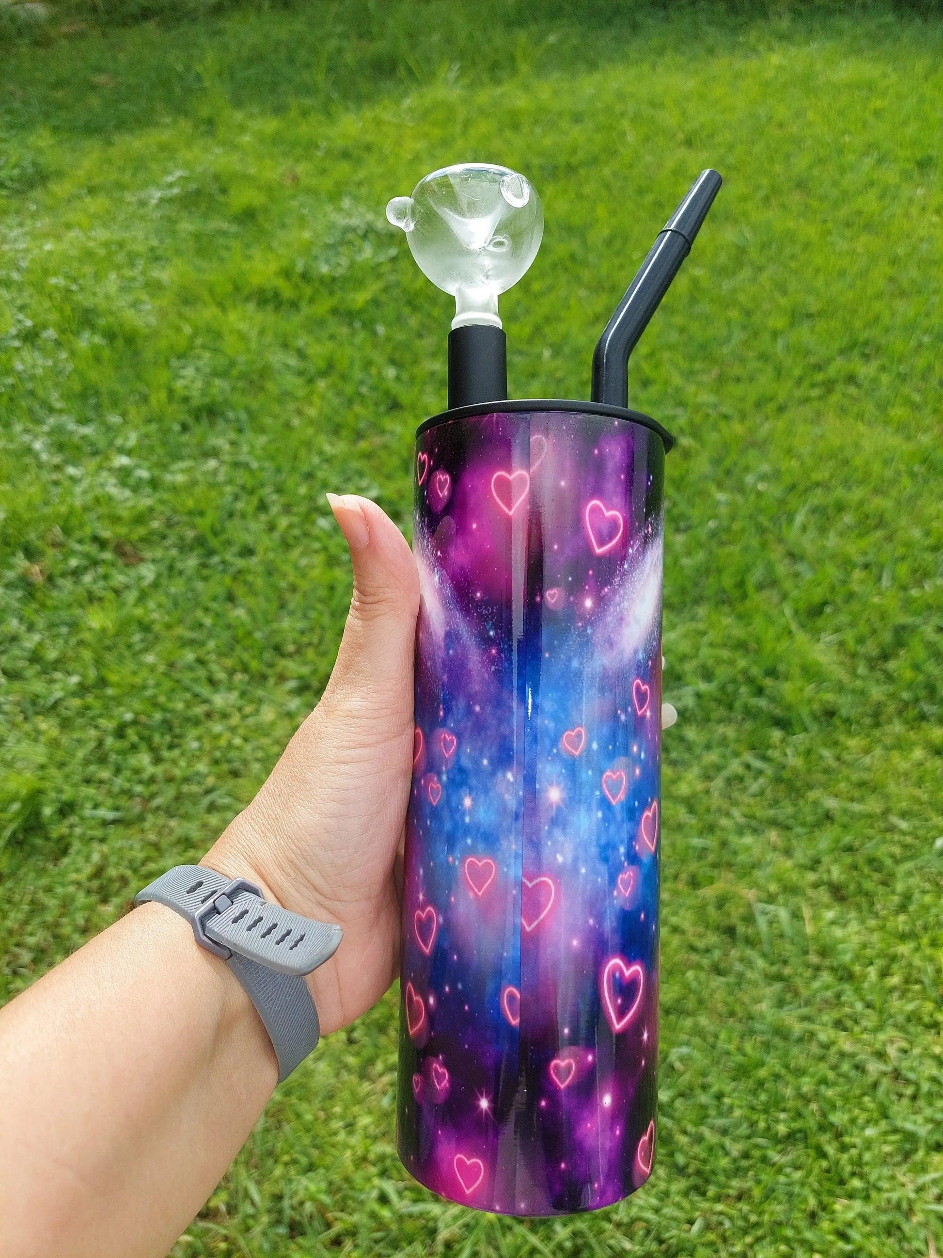Alice Design with Pink Glowing Hearts Hookah Tumbler aka Cold Smoke