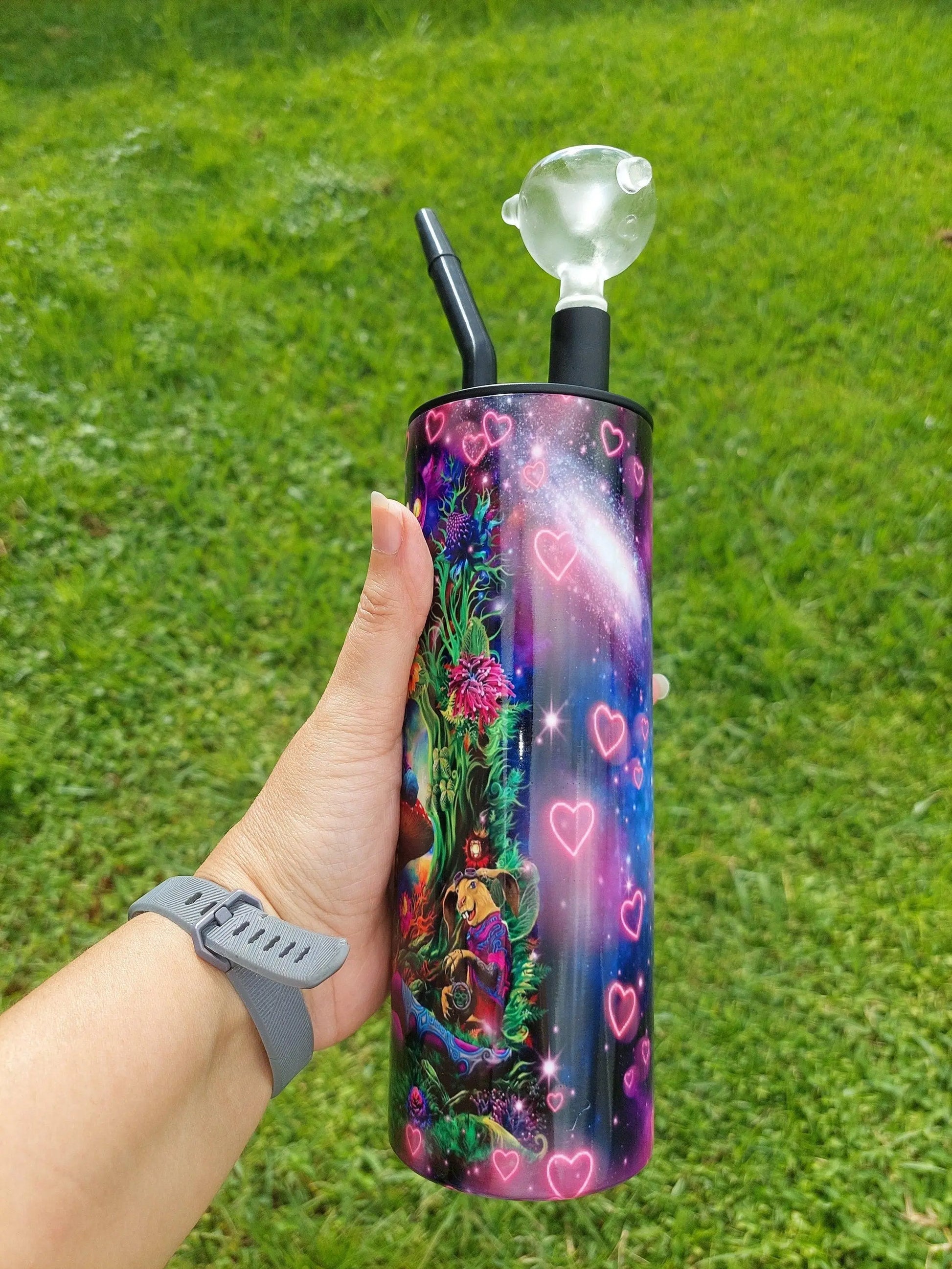 Alice Design with Pink Glowing Hearts Hookah Tumbler aka Cold Smoke