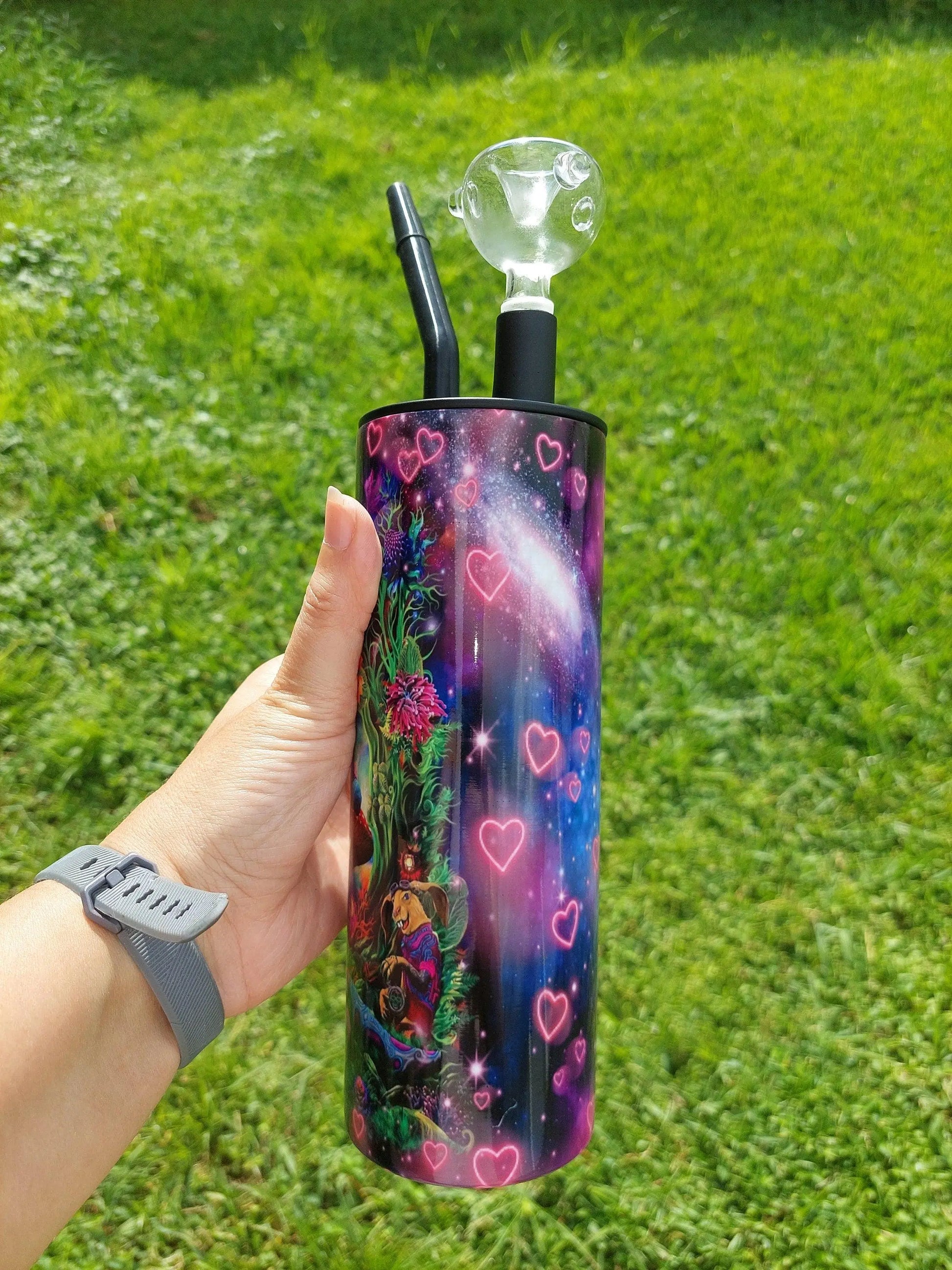 Alice Design with Pink Glowing Hearts Hookah Tumbler aka Cold Smoke