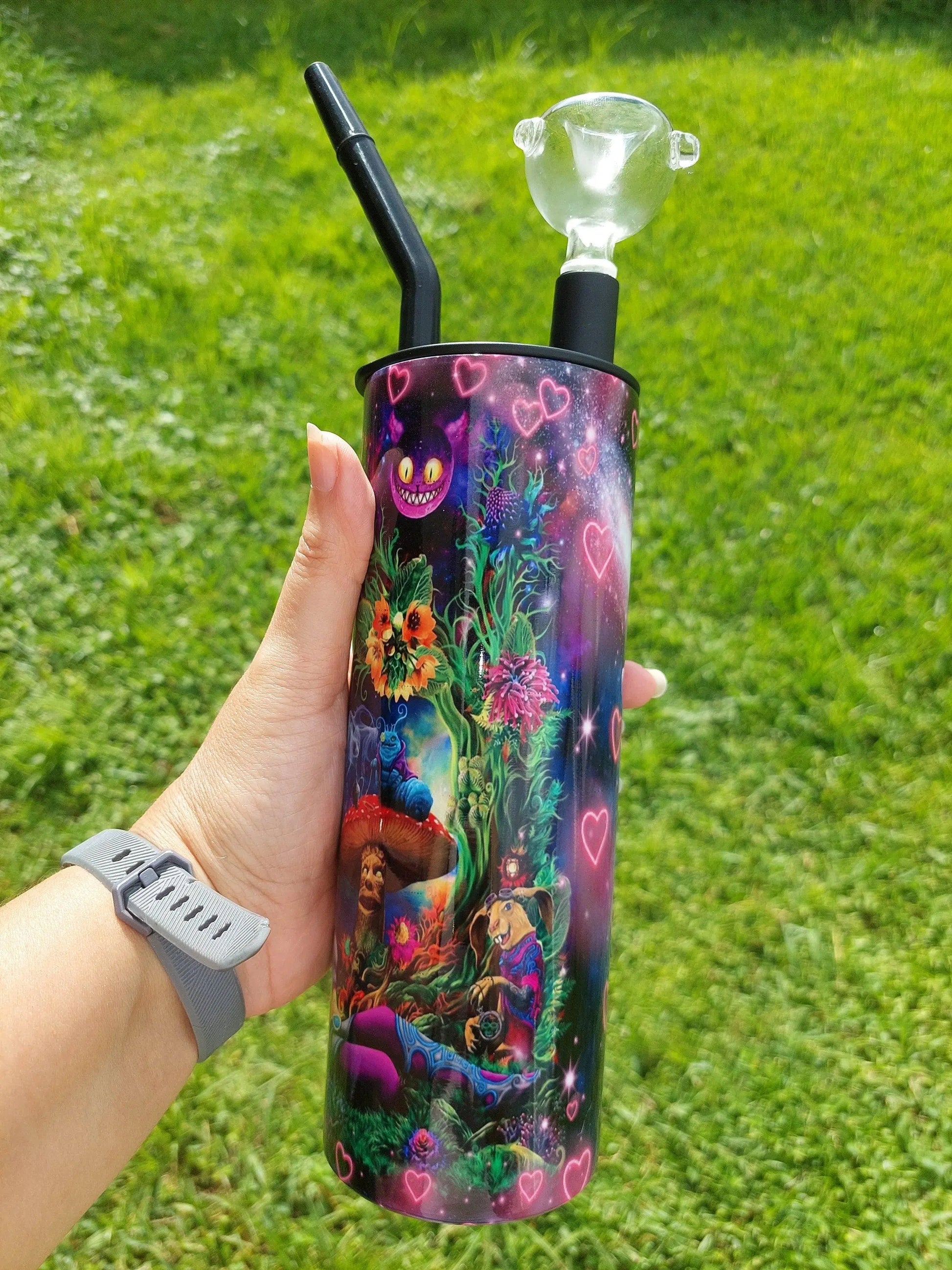 Alice Design with Pink Glowing Hearts Hookah Tumbler aka Cold Smoke