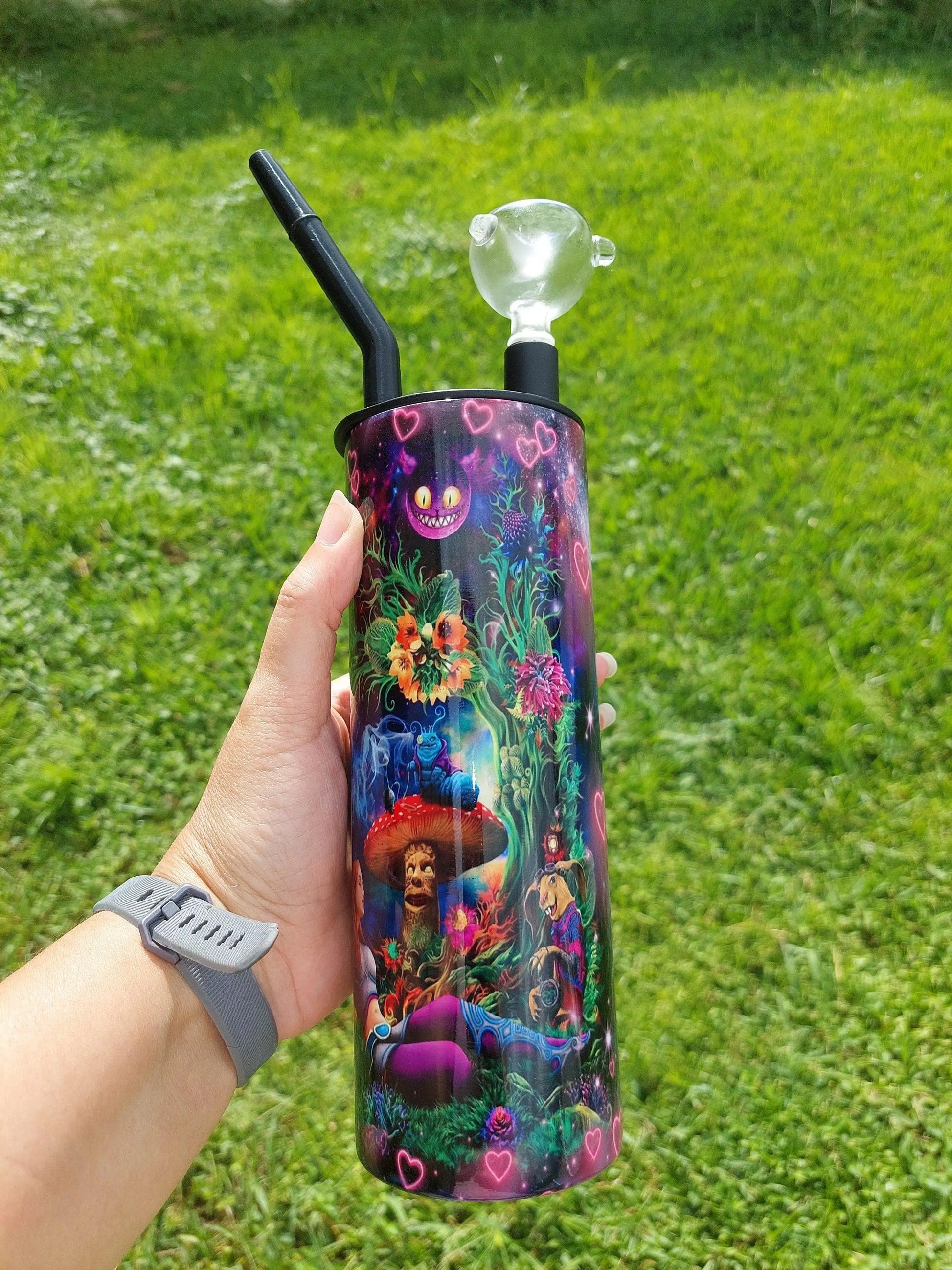 Alice Design with Pink Glowing Hearts Hookah Tumbler aka Cold Smoke