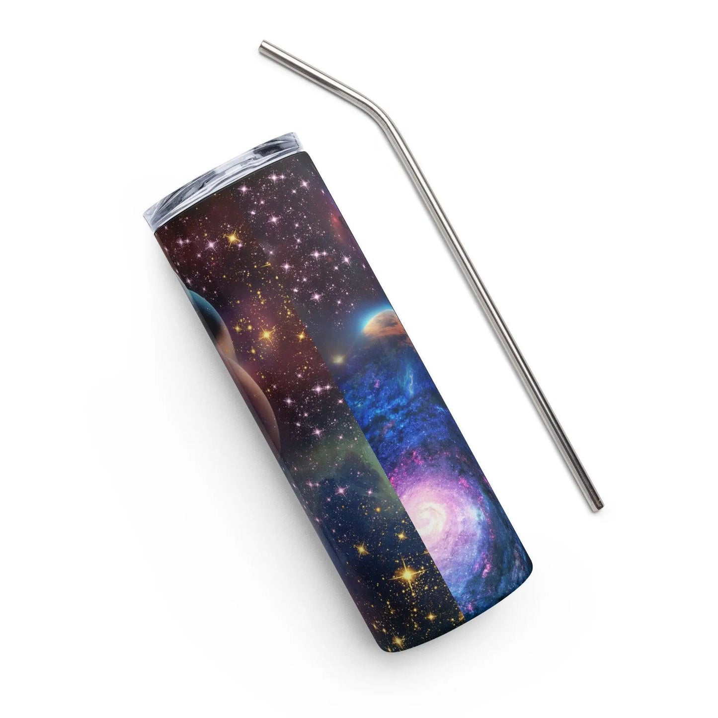 Cosmic Fantasy Realism Tumbler - Embark on a Trip Around the Sun with Vibrant Planets and Milky Way