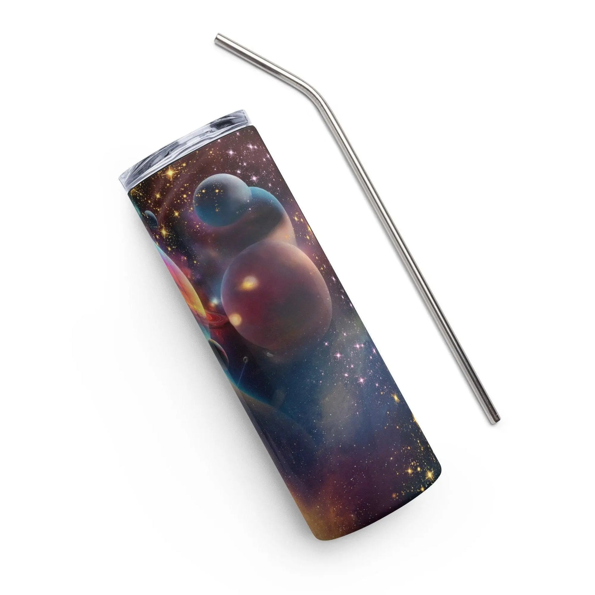 Cosmic Fantasy Realism Tumbler - Embark on a Trip Around the Sun with Vibrant Planets and Milky Way