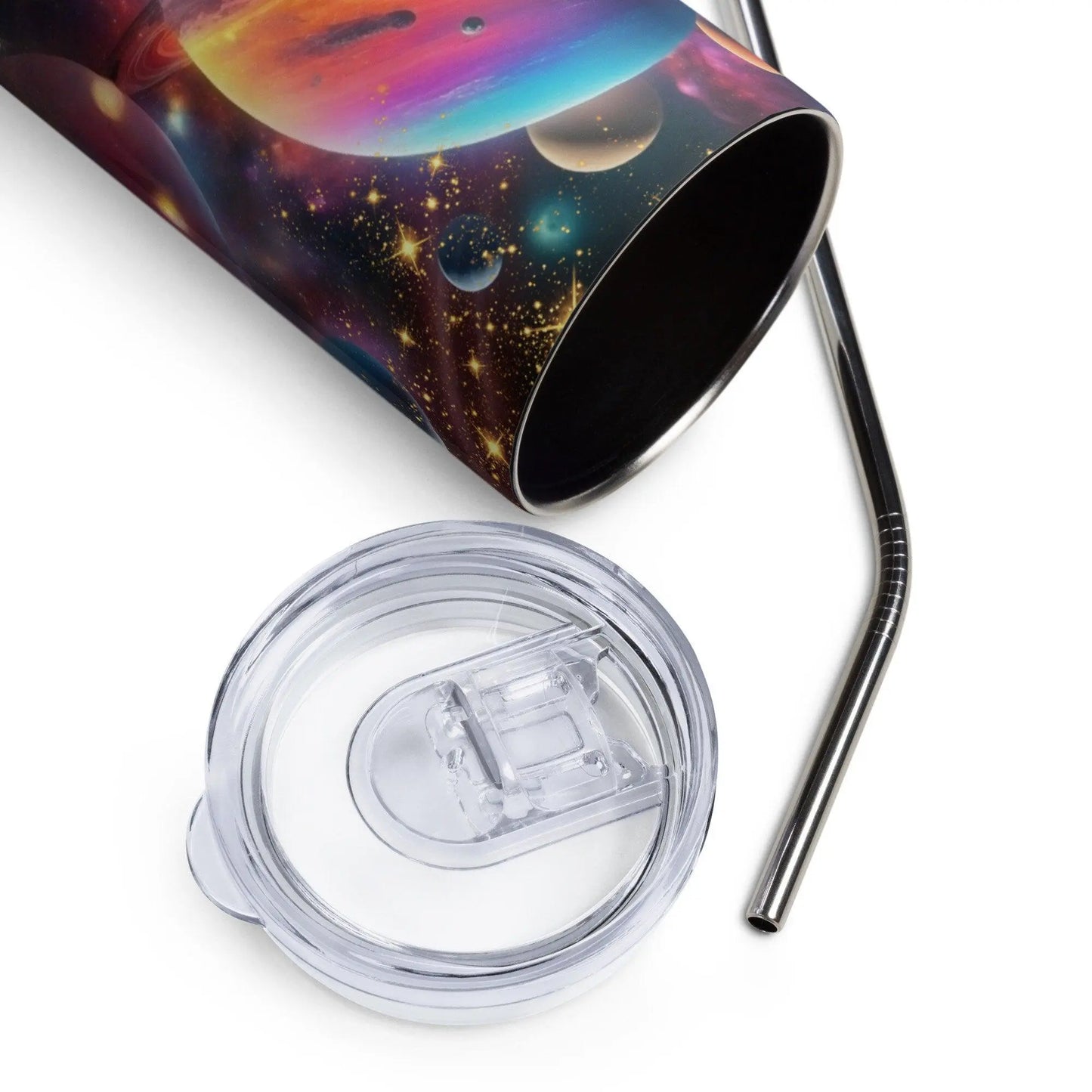 Cosmic Fantasy Realism Tumbler - Embark on a Trip Around the Sun with Vibrant Planets and Milky Way