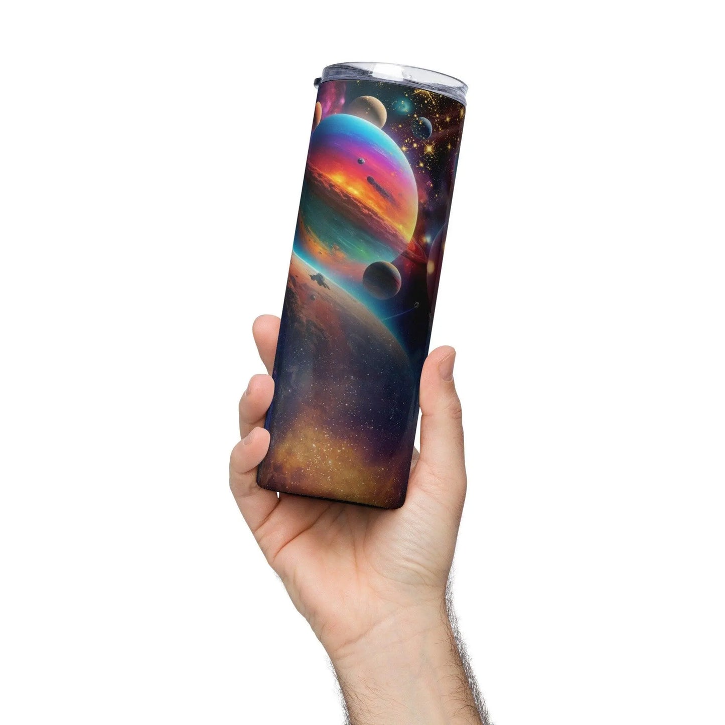Cosmic Fantasy Realism Tumbler - Embark on a Trip Around the Sun with Vibrant Planets and Milky Way