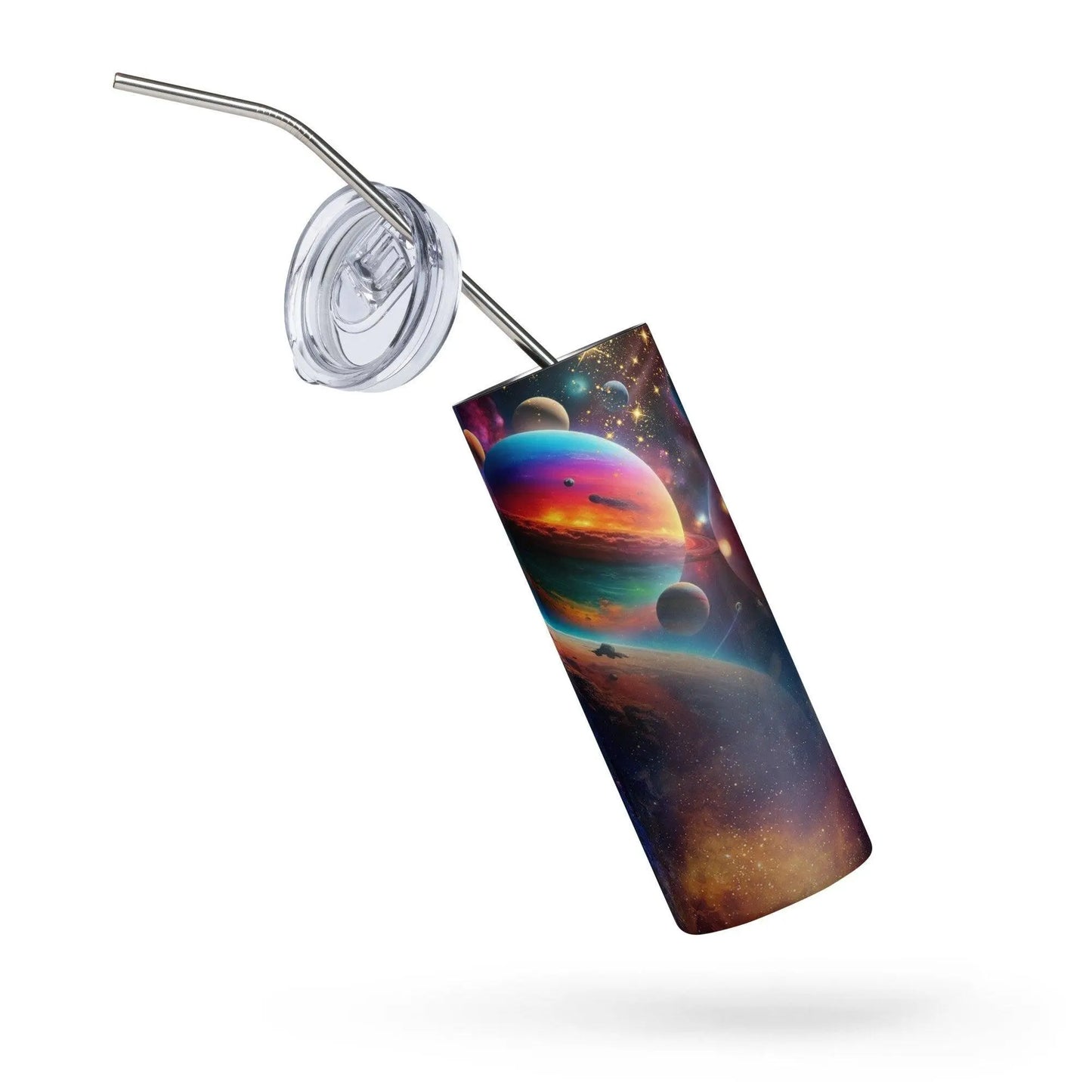 Cosmic Fantasy Realism Tumbler - Embark on a Trip Around the Sun with Vibrant Planets and Milky Way