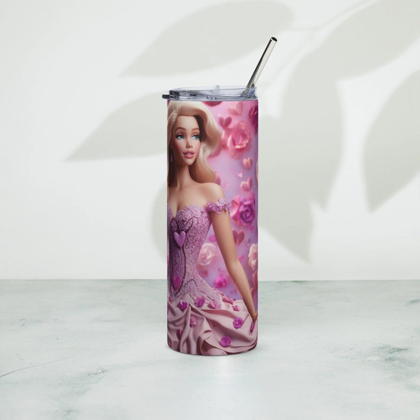 Elegant Barbie in Pink Gown Tumbler - Stainless Steel, 20oz, Metal Straw - Hot or Cold Drinks On The Go!