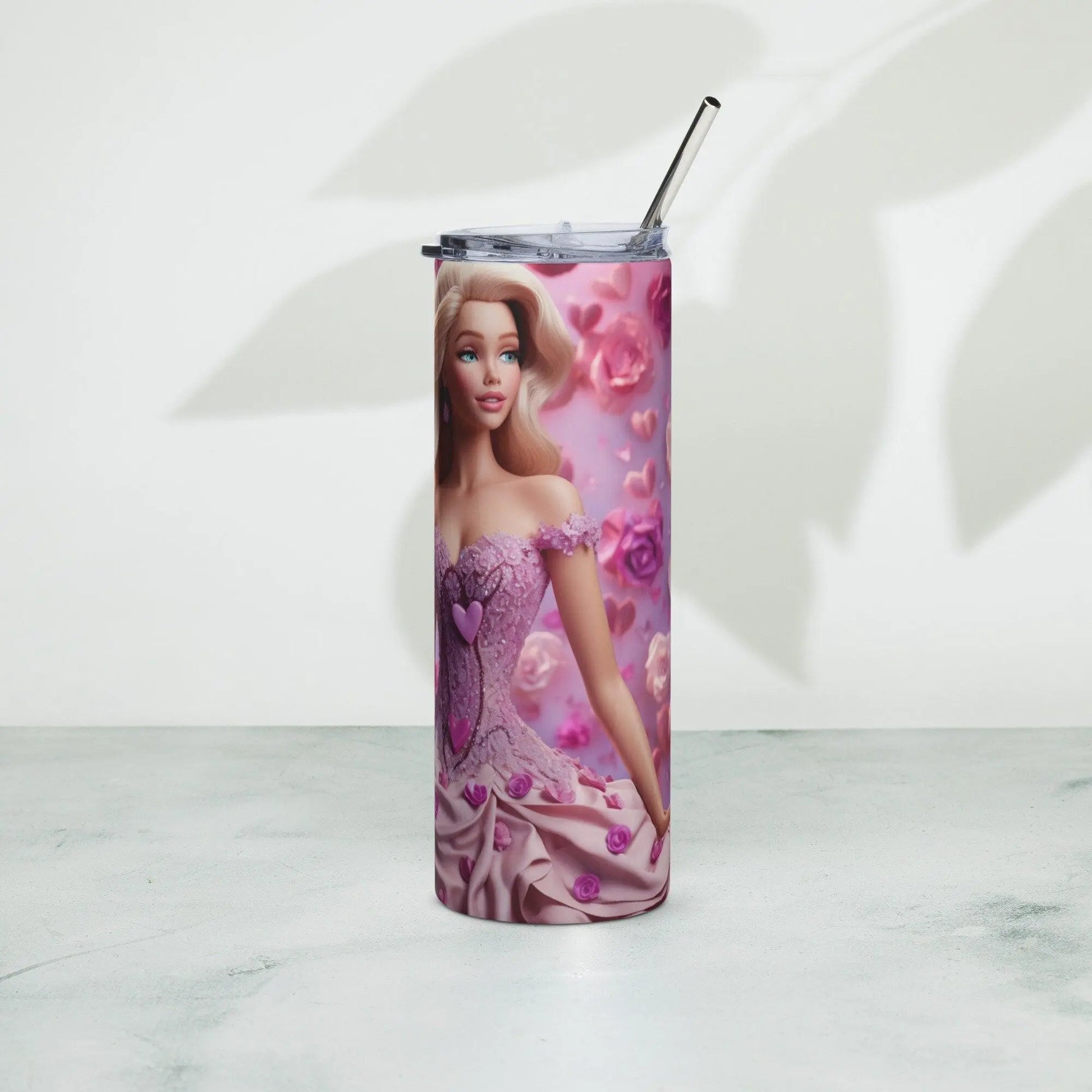 Elegant Barbie in Pink Gown Tumbler - Stainless Steel, 20oz, Metal Straw - Hot or Cold Drinks On The Go!