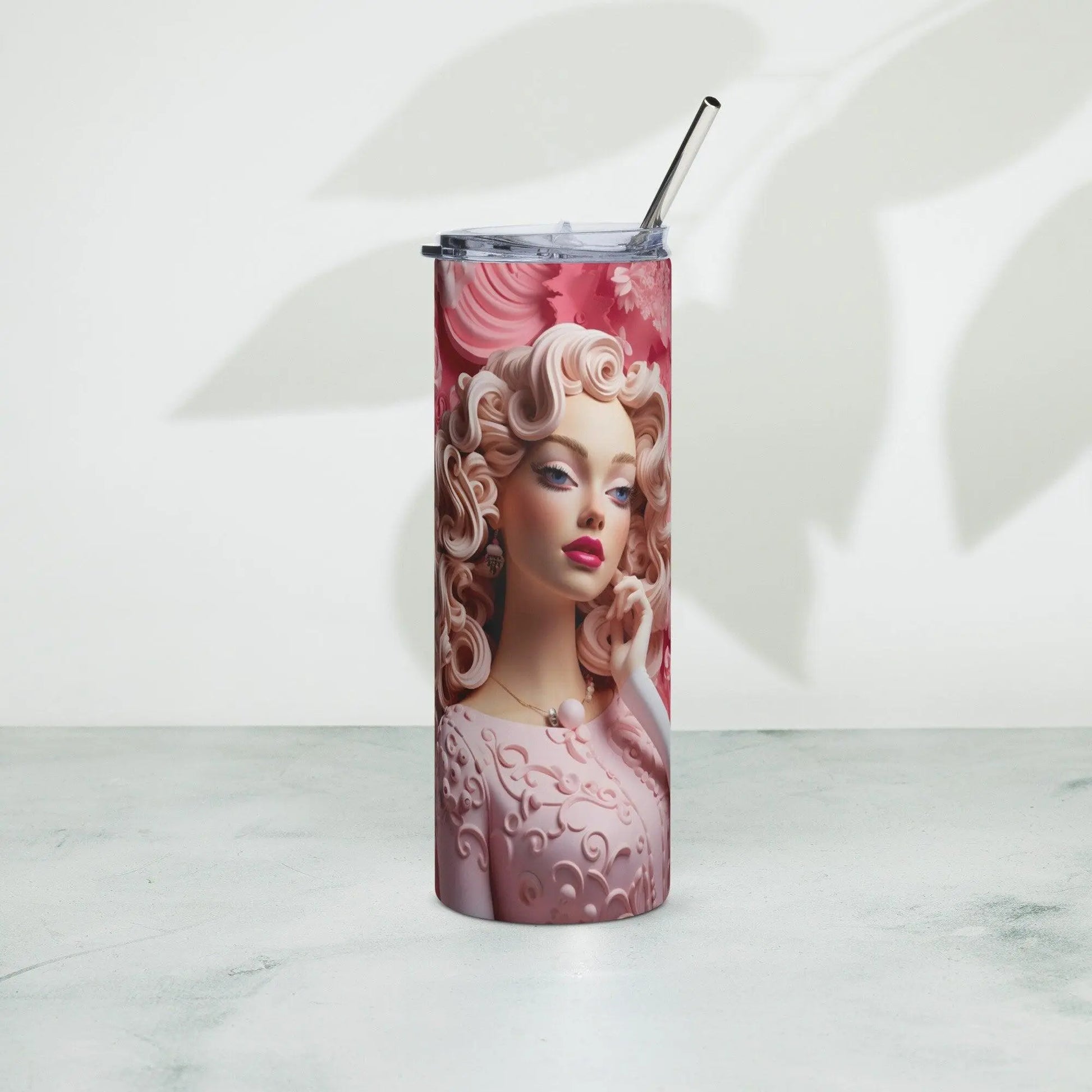 Elegant Barbie Princess Tumbler - Whimsical Pink Dress Design - Stainless Steel 20oz Tumbler with Metal Straw