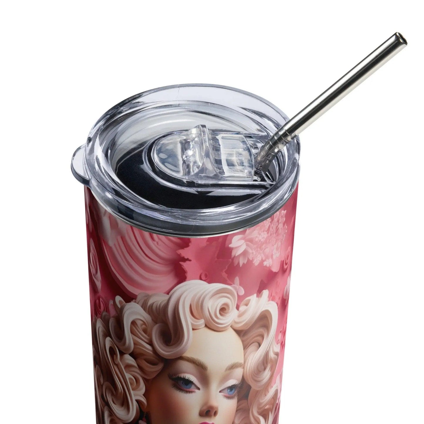 Elegant Barbie Princess Tumbler - Whimsical Pink Dress Design - Stainless Steel 20oz Tumbler with Metal Straw