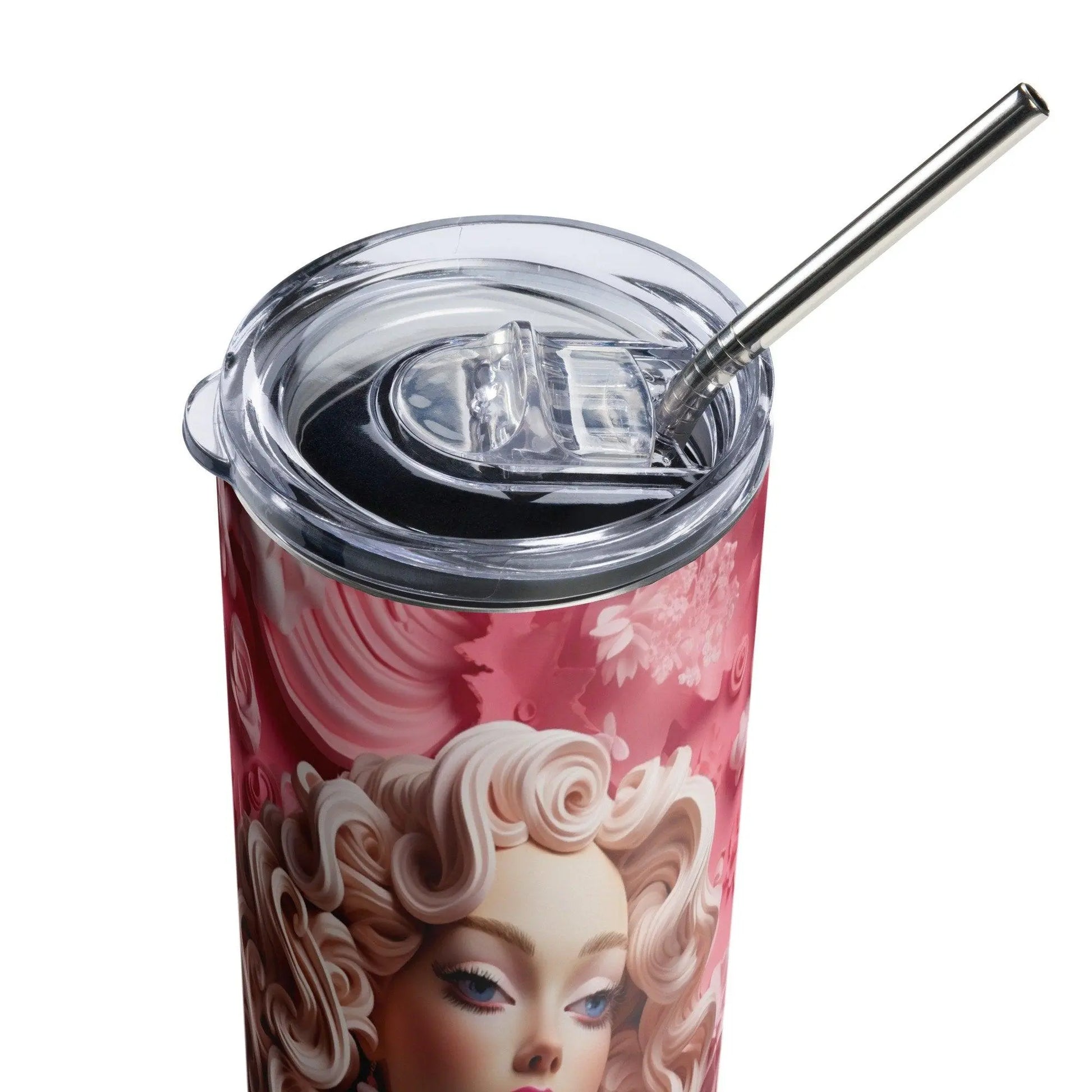 Elegant Barbie Princess Tumbler - Whimsical Pink Dress Design - Stainless Steel 20oz Tumbler with Metal Straw