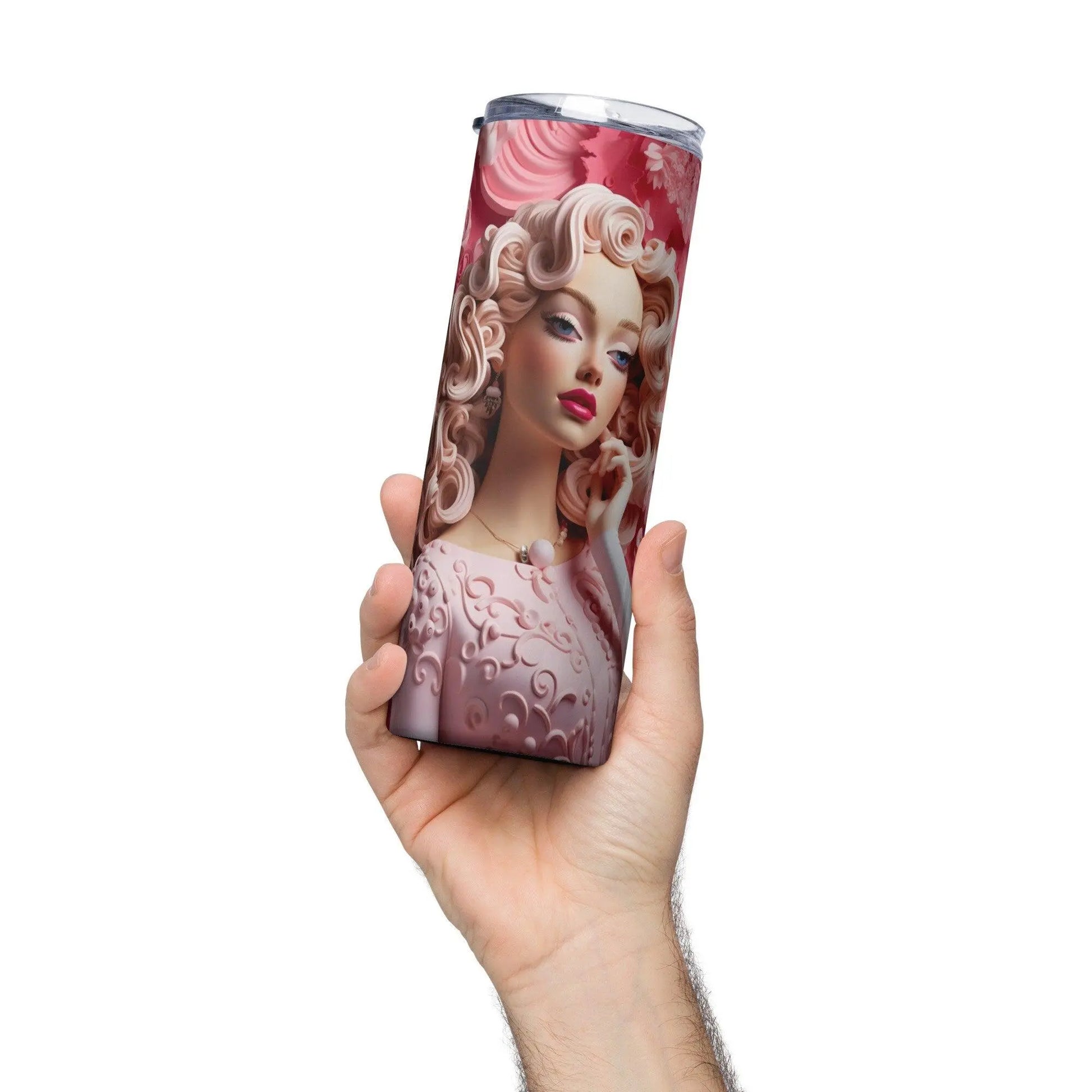 Elegant Barbie Princess Tumbler - Whimsical Pink Dress Design - Stainless Steel 20oz Tumbler with Metal Straw