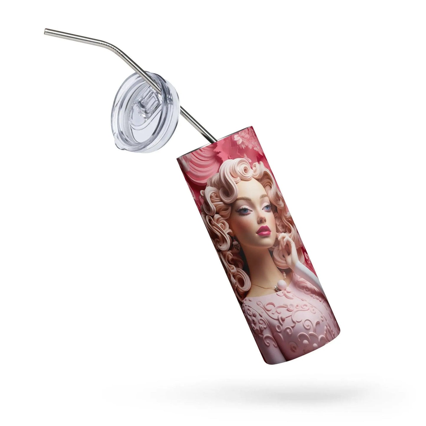 Elegant Barbie Princess Tumbler - Whimsical Pink Dress Design - Stainless Steel 20oz Tumbler with Metal Straw
