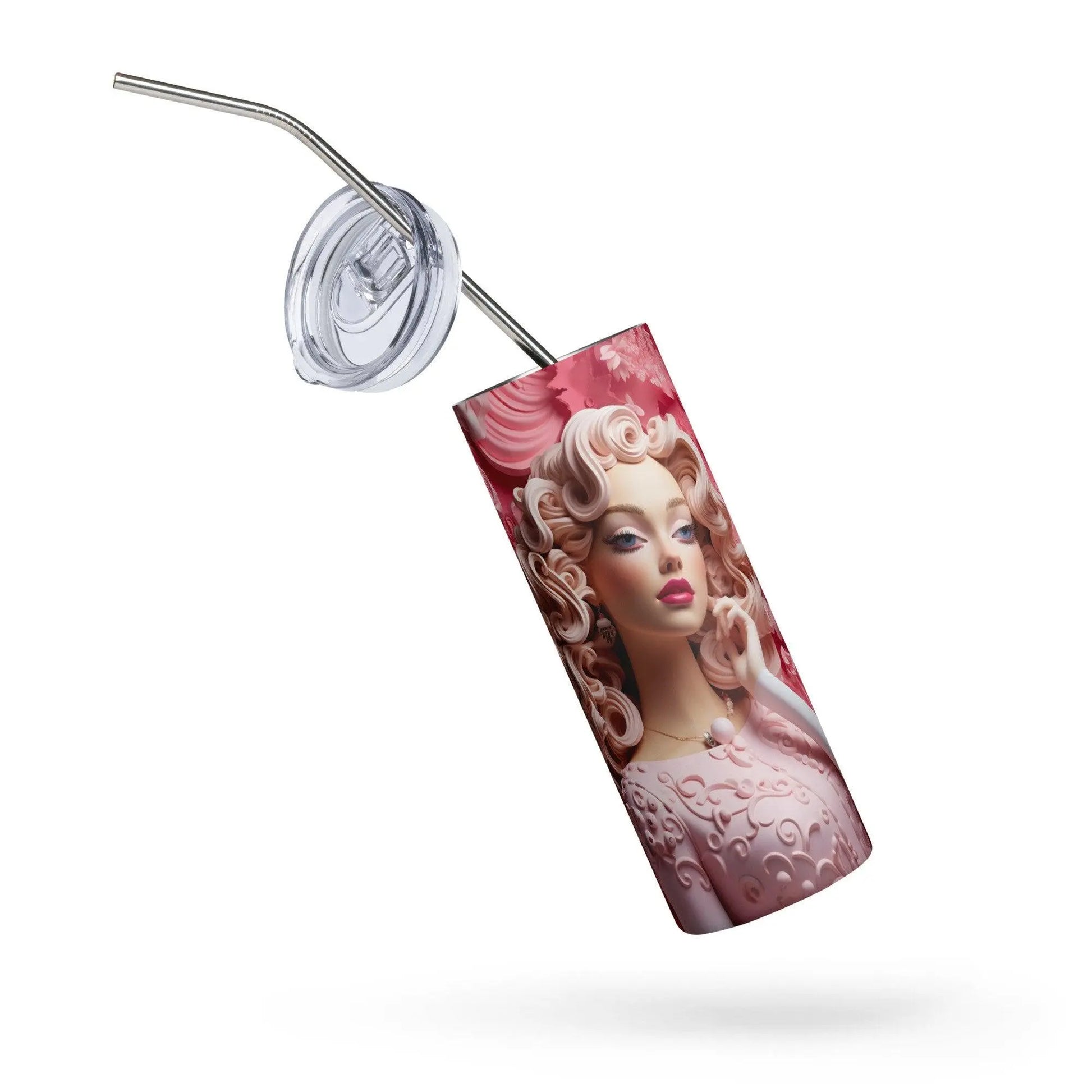Elegant Barbie Princess Tumbler - Whimsical Pink Dress Design - Stainless Steel 20oz Tumbler with Metal Straw