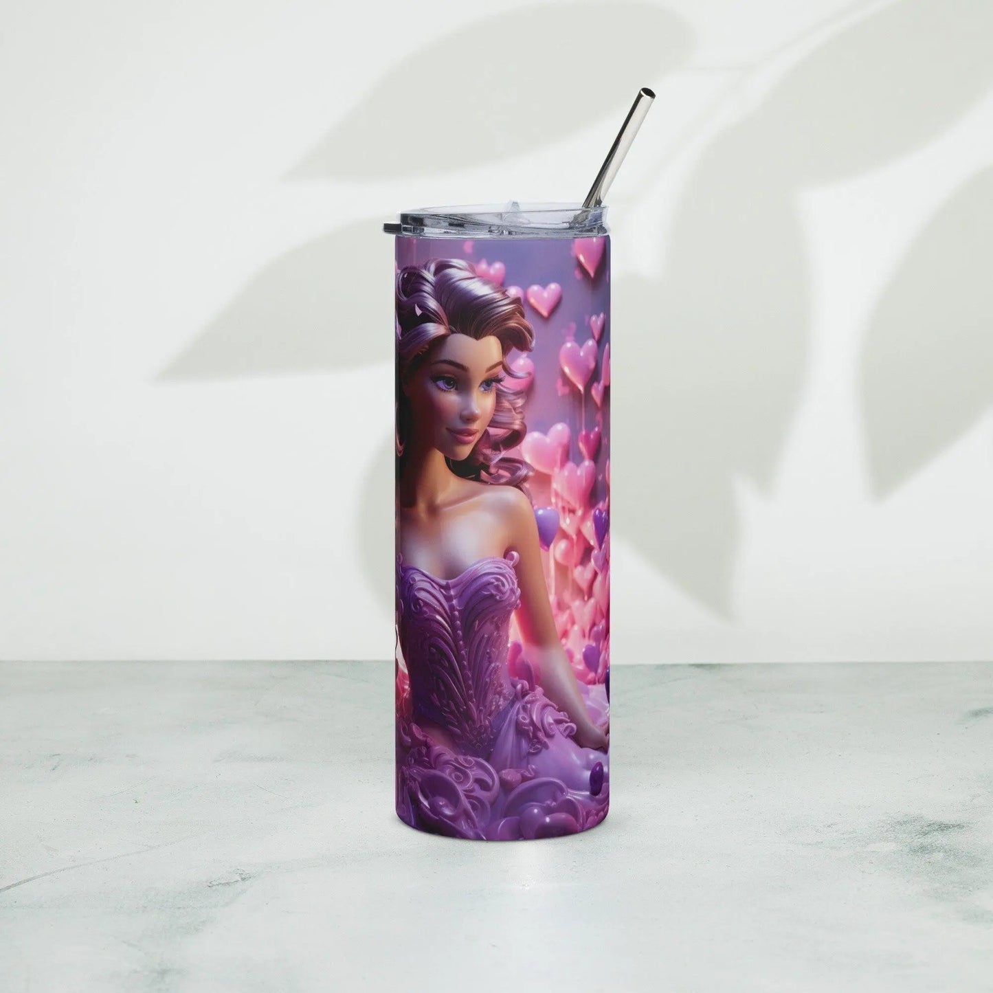 Elegant Barbie Stainless Steel Tumbler - Whimsical Patterns & Floating Hearts - Hot and Cold Drinks On the Go!