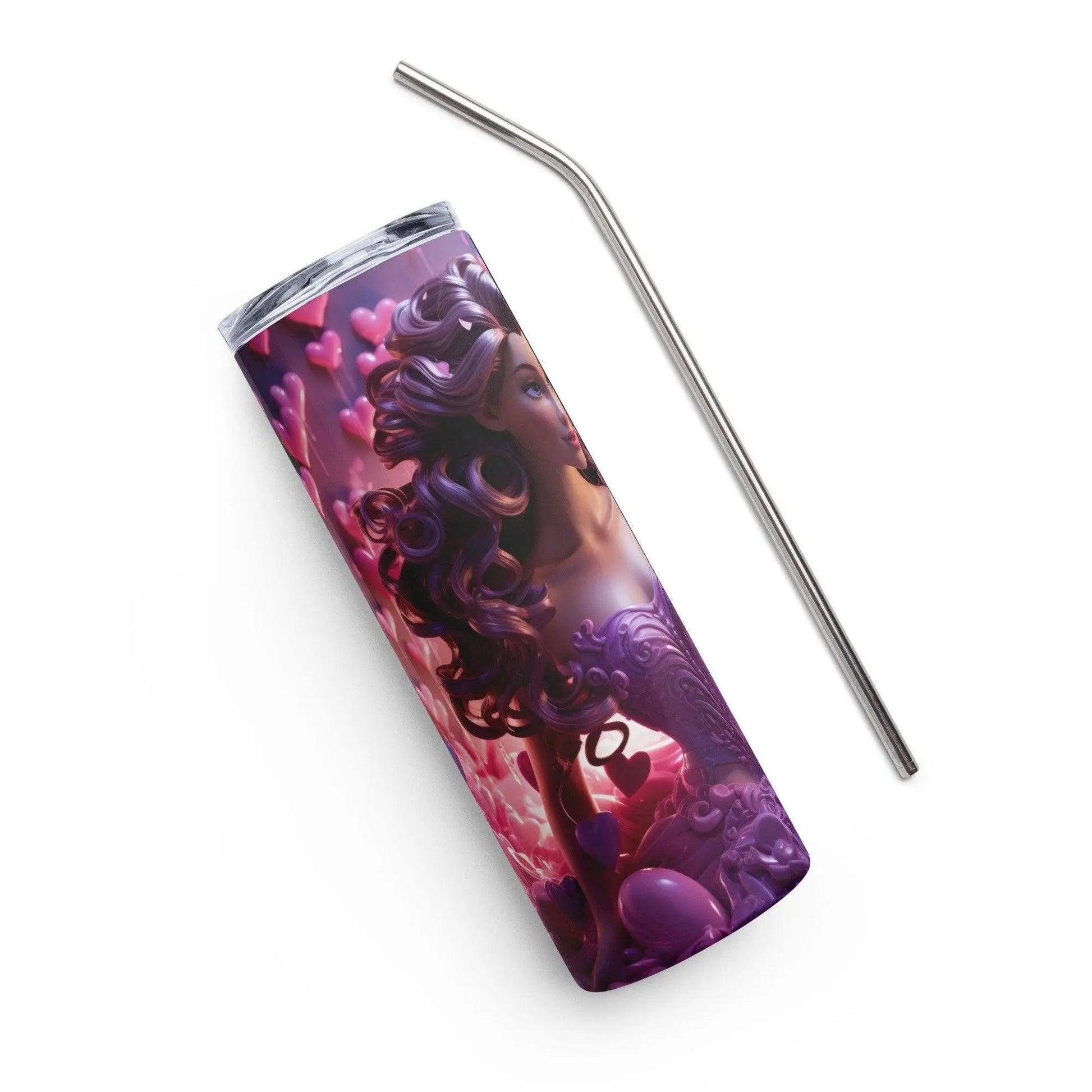 Elegant Barbie Stainless Steel Tumbler - Whimsical Patterns & Floating Hearts - Hot and Cold Drinks On the Go!