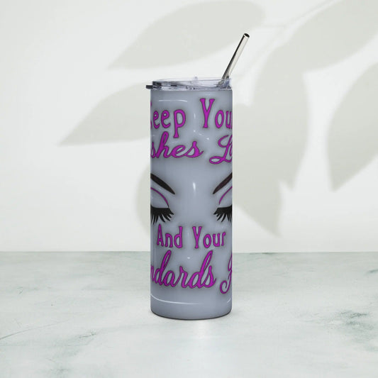 Elevate Your Sips: &#39;Keep Your Lashes Long and Your Standards High&#39; Tumbler - Stylish Stainless Steel with 3D Inflated Design