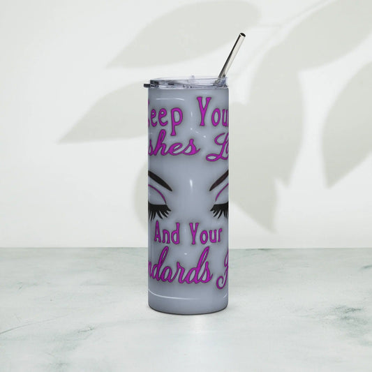 Elevate Your Sips: 'Keep Your Lashes Long and Your Standards High' Tumbler - Stylish Stainless Steel with 3D Inflated Design
