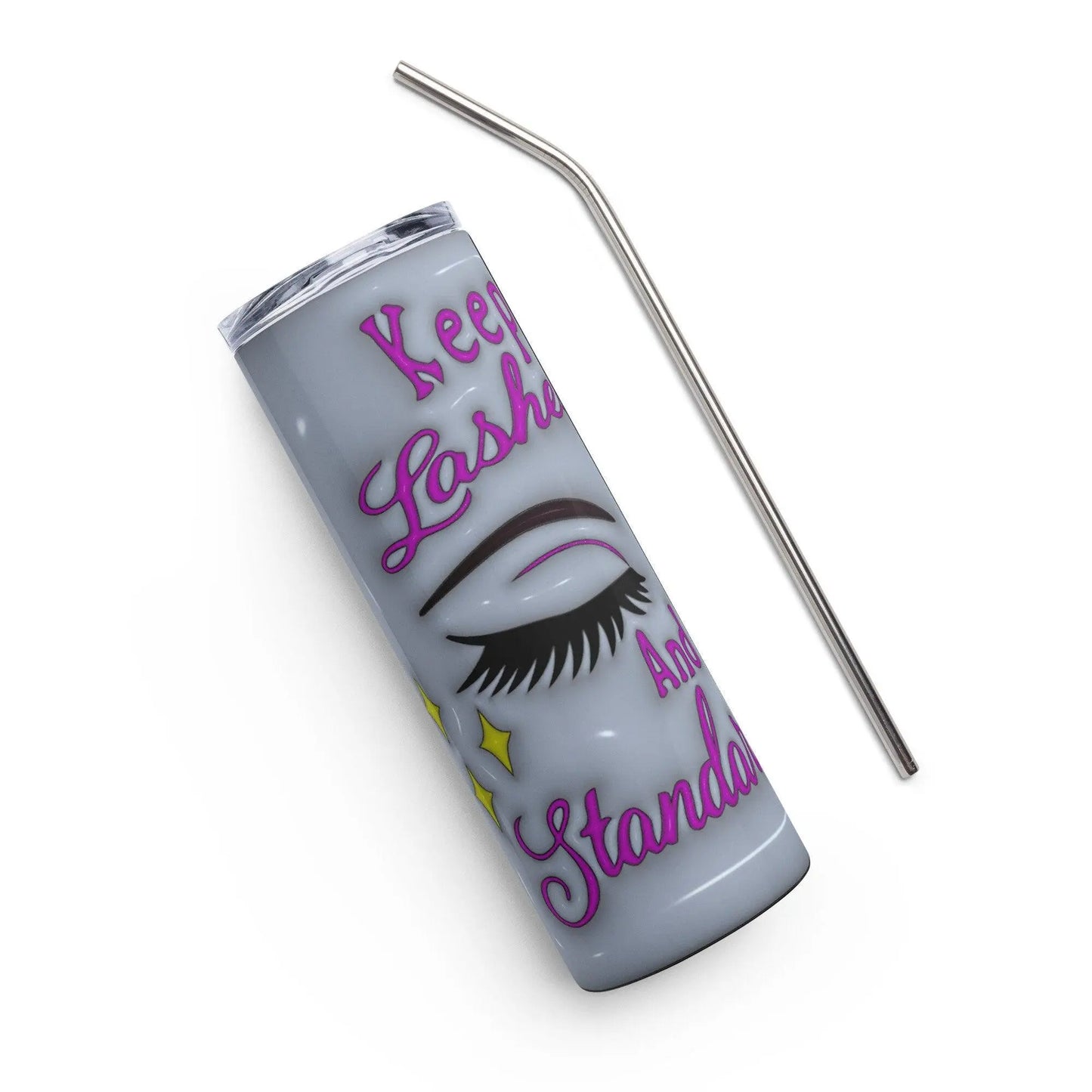 Elevate Your Sips: 'Keep Your Lashes Long and Your Standards High' Tumbler - Stylish Stainless Steel with 3D Inflated Design