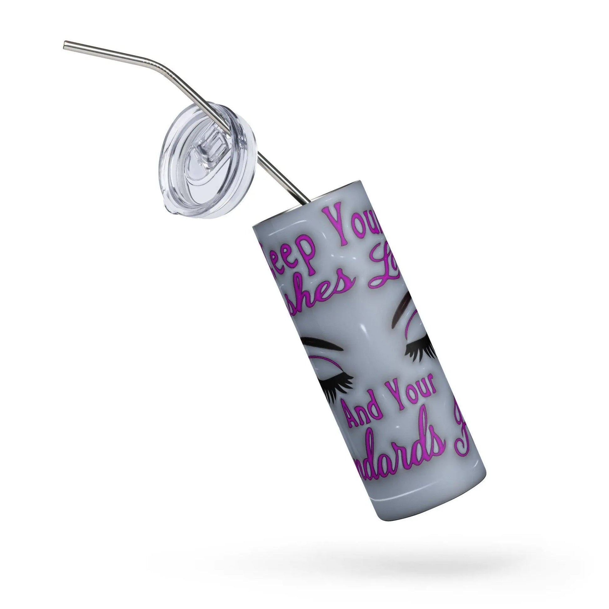 Elevate Your Sips: 'Keep Your Lashes Long and Your Standards High' Tumbler - Stylish Stainless Steel with 3D Inflated Design