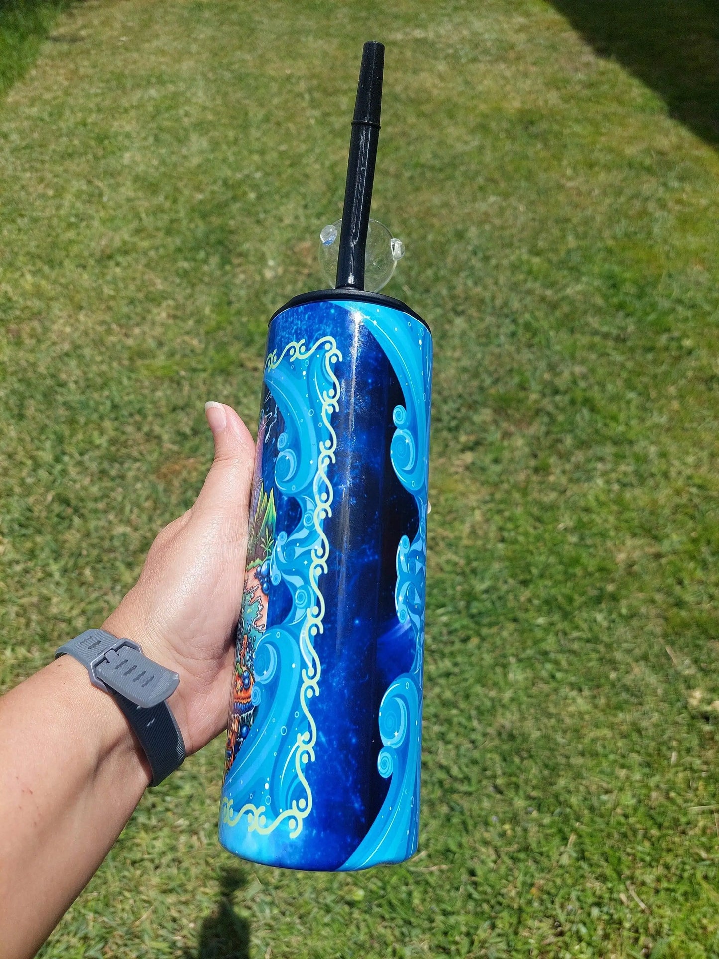 Hookah Tumbler, Blue Swirl Marijuana Cold Smoke Sublimation Tumbler