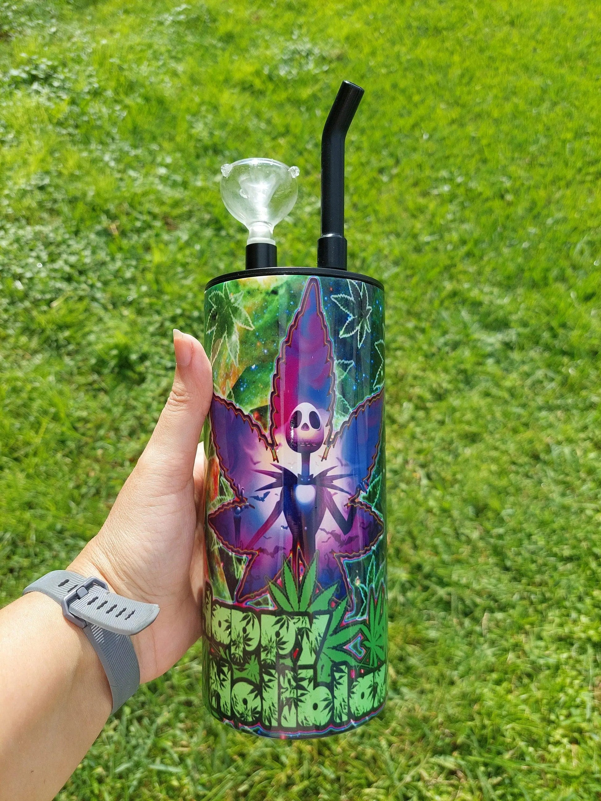 Hookah Tumbler with Jack Skellington Marijuana Design