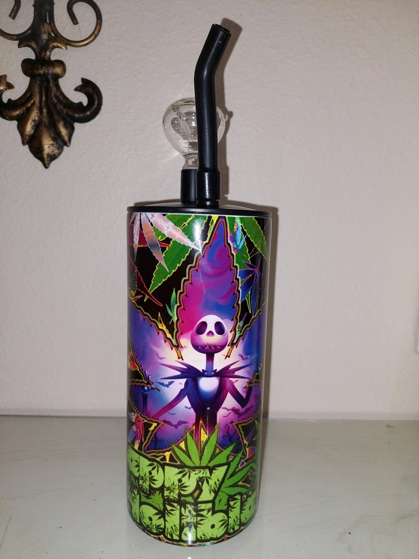 Hookah Tumbler with Jack Skellington Marijuana Design