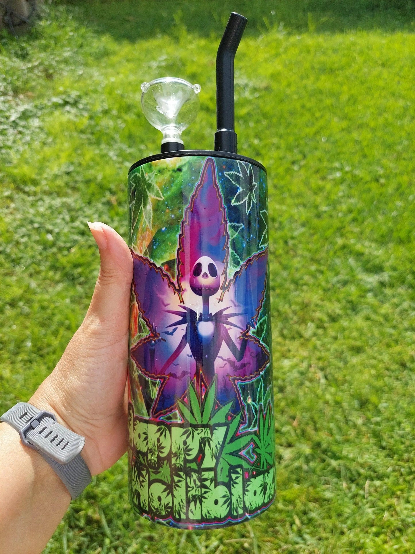 Hookah Tumbler with Jack Skellington Marijuana Design