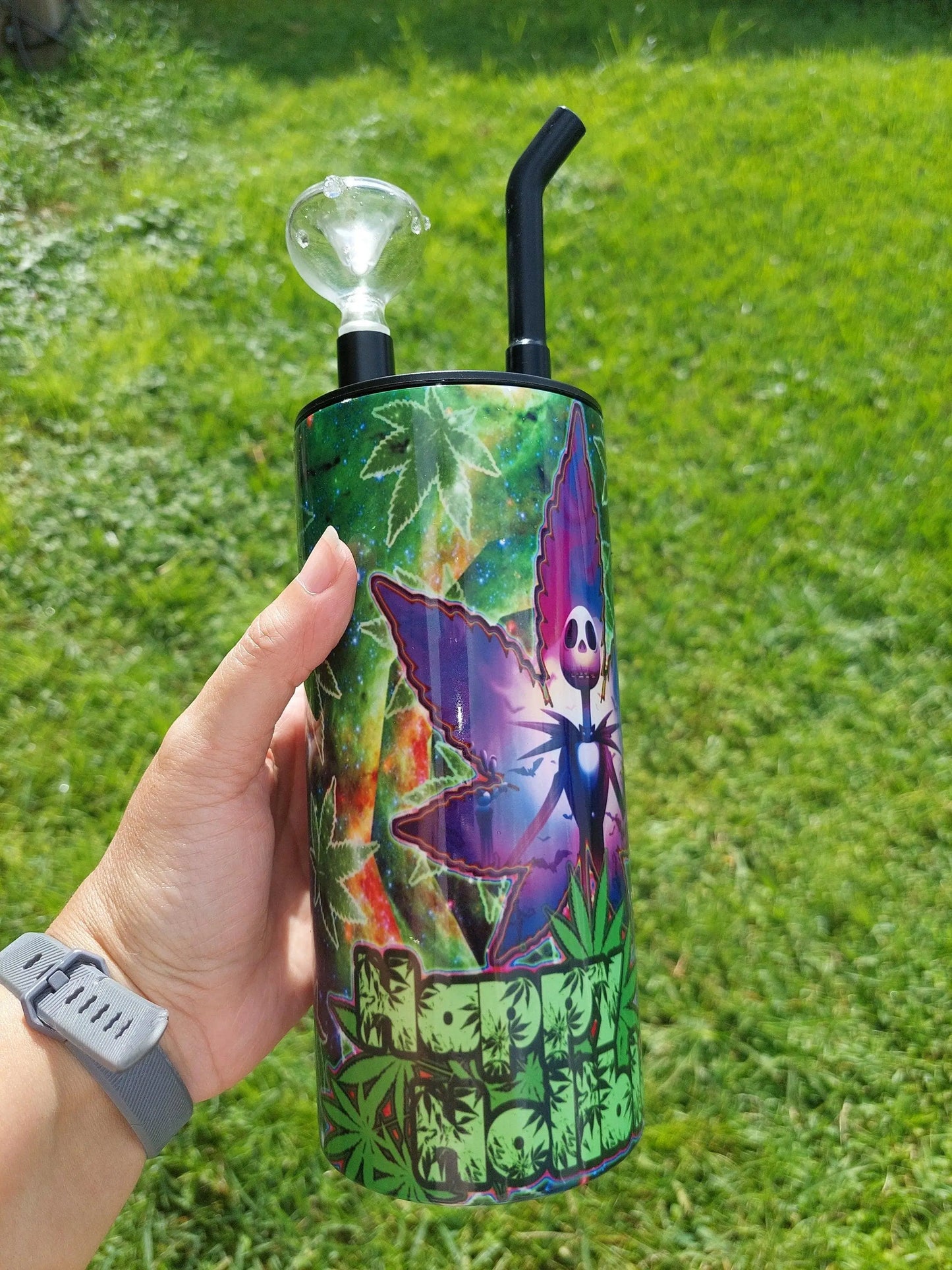 Hookah Tumbler with Jack Skellington Marijuana Design