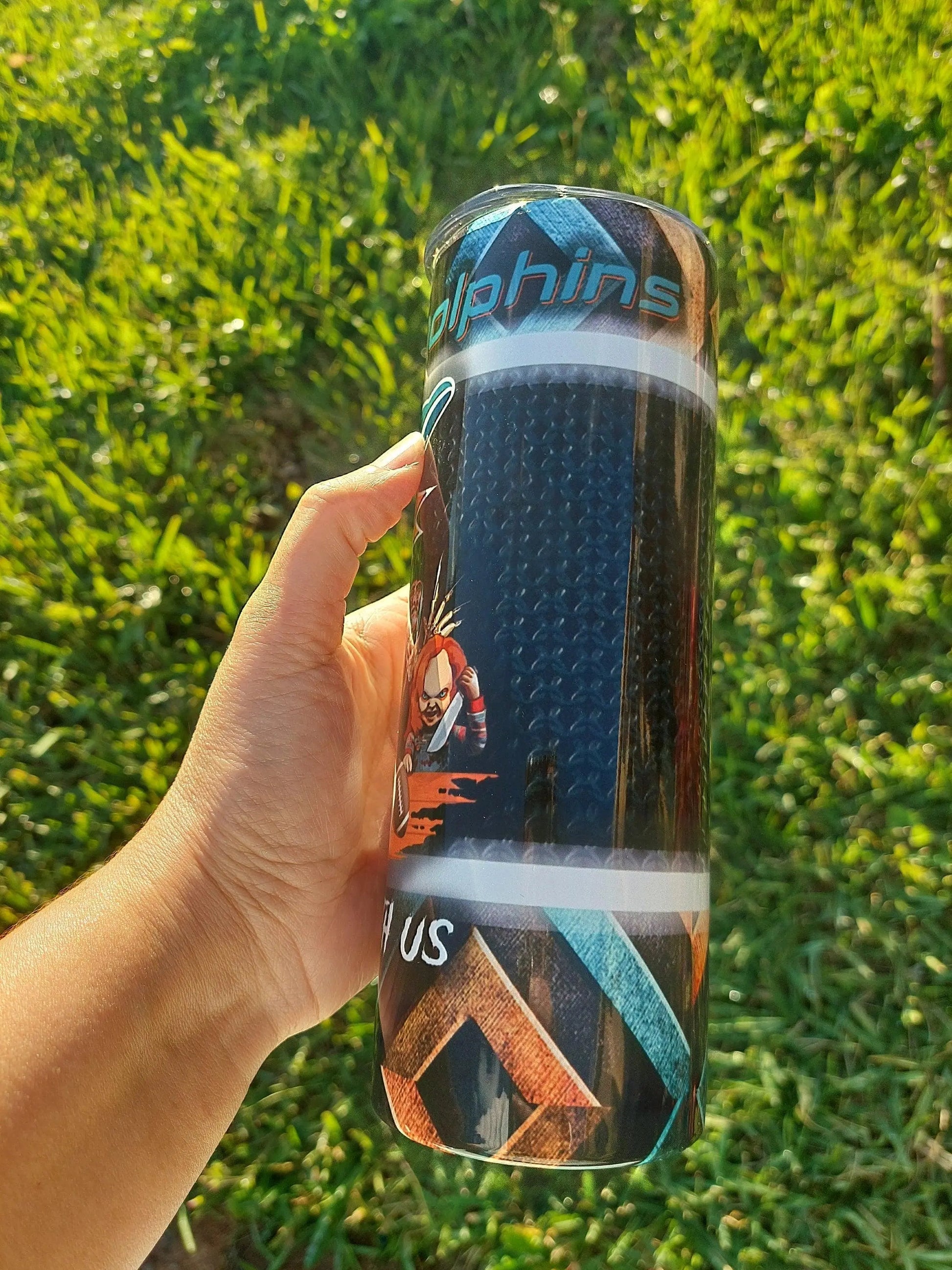 Horror Character Miami Dolphin Sports Fan Sublimation Tumbler - Panoptic Handmade