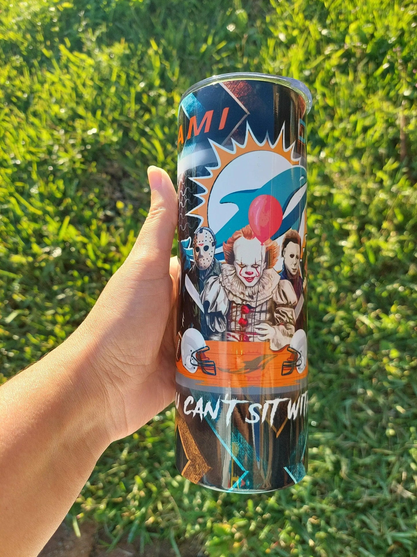 Horror Character Miami Dolphin Sports Fan Sublimation Tumbler - Panoptic Handmade