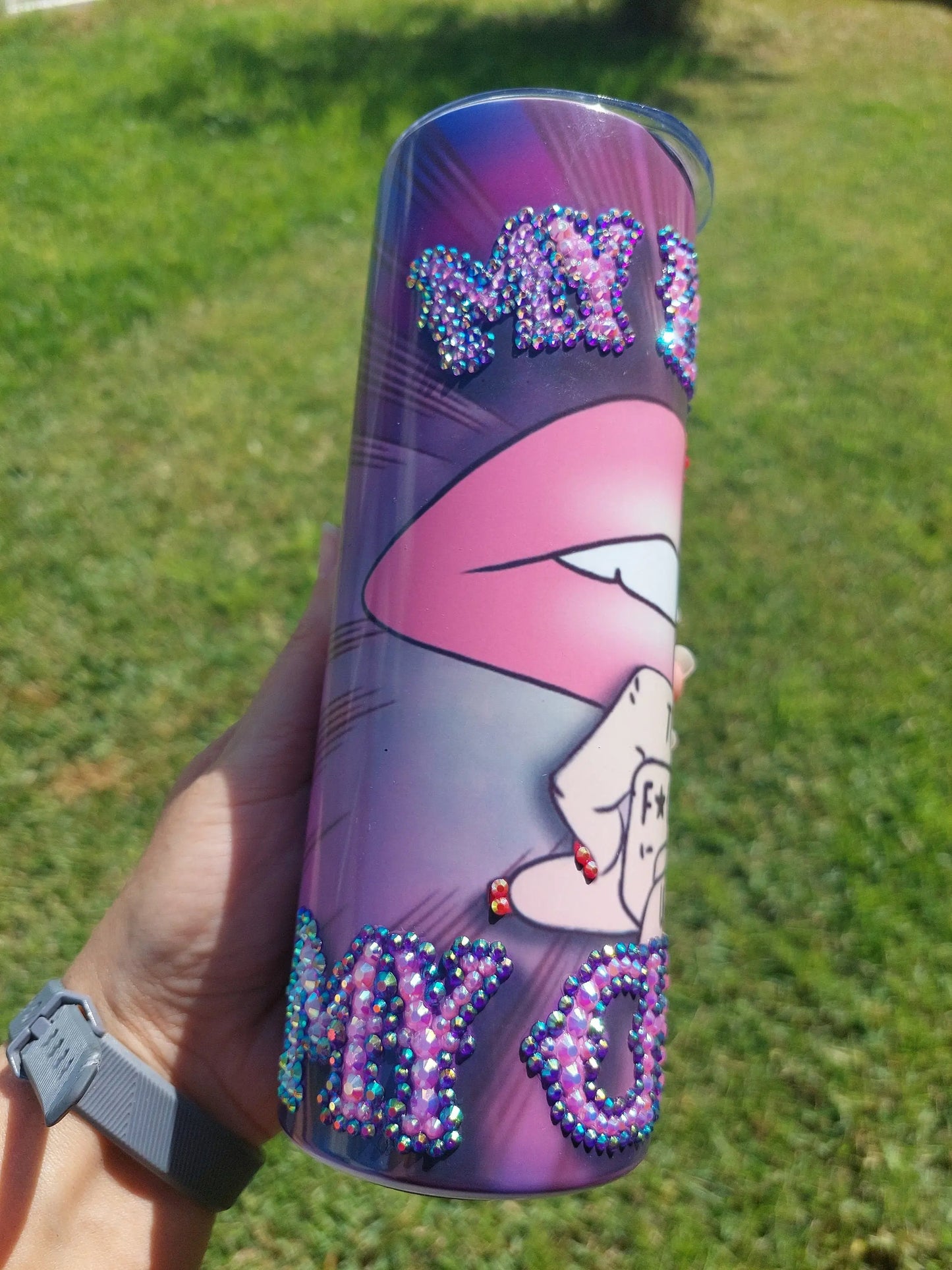 Sublimation Tumbler with a "My Body My Choice" Rhinestone Design