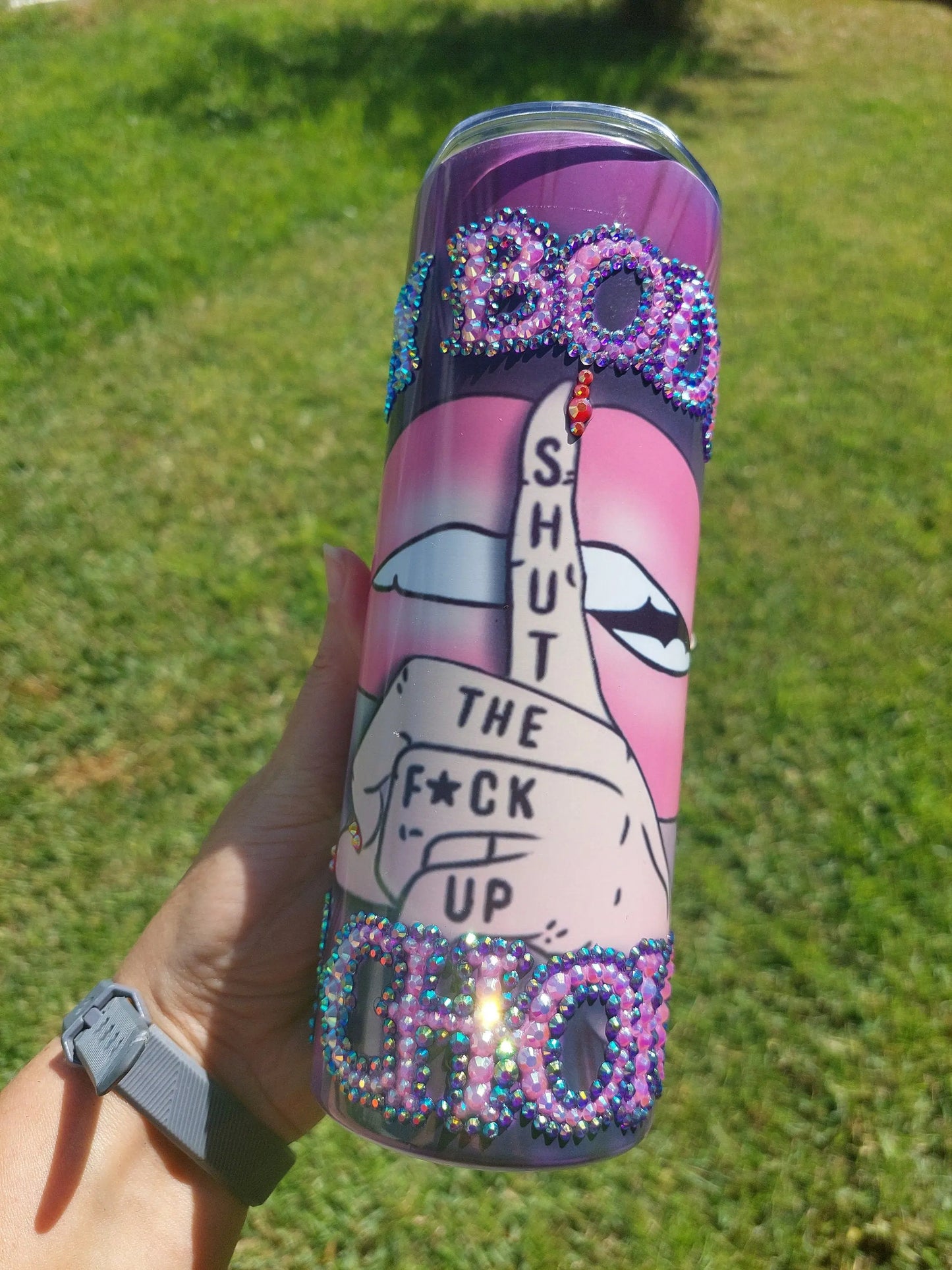 Sublimation Tumbler with a "My Body My Choice" Rhinestone Design