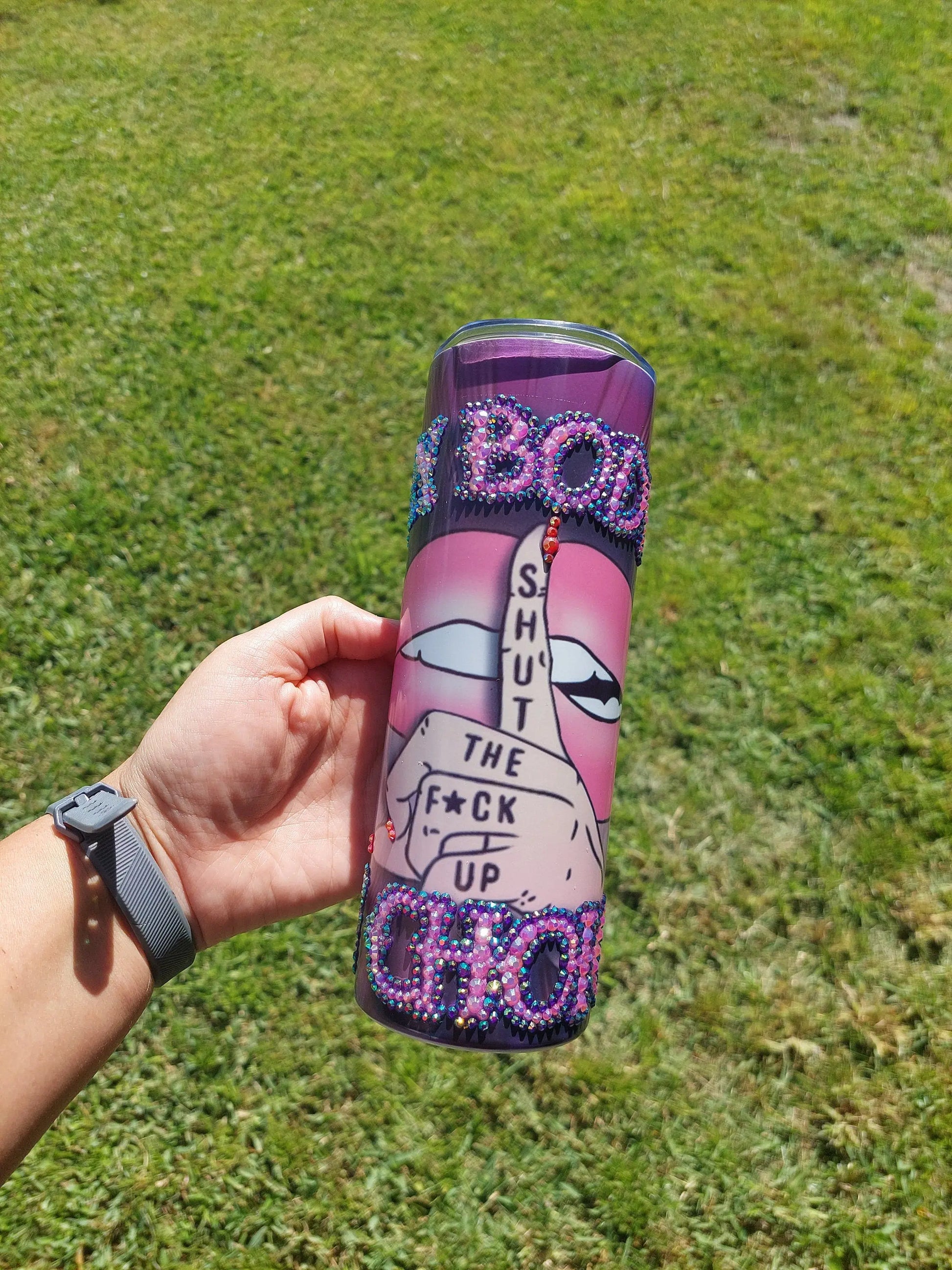 Sublimation Tumbler with a "My Body My Choice" Rhinestone Design