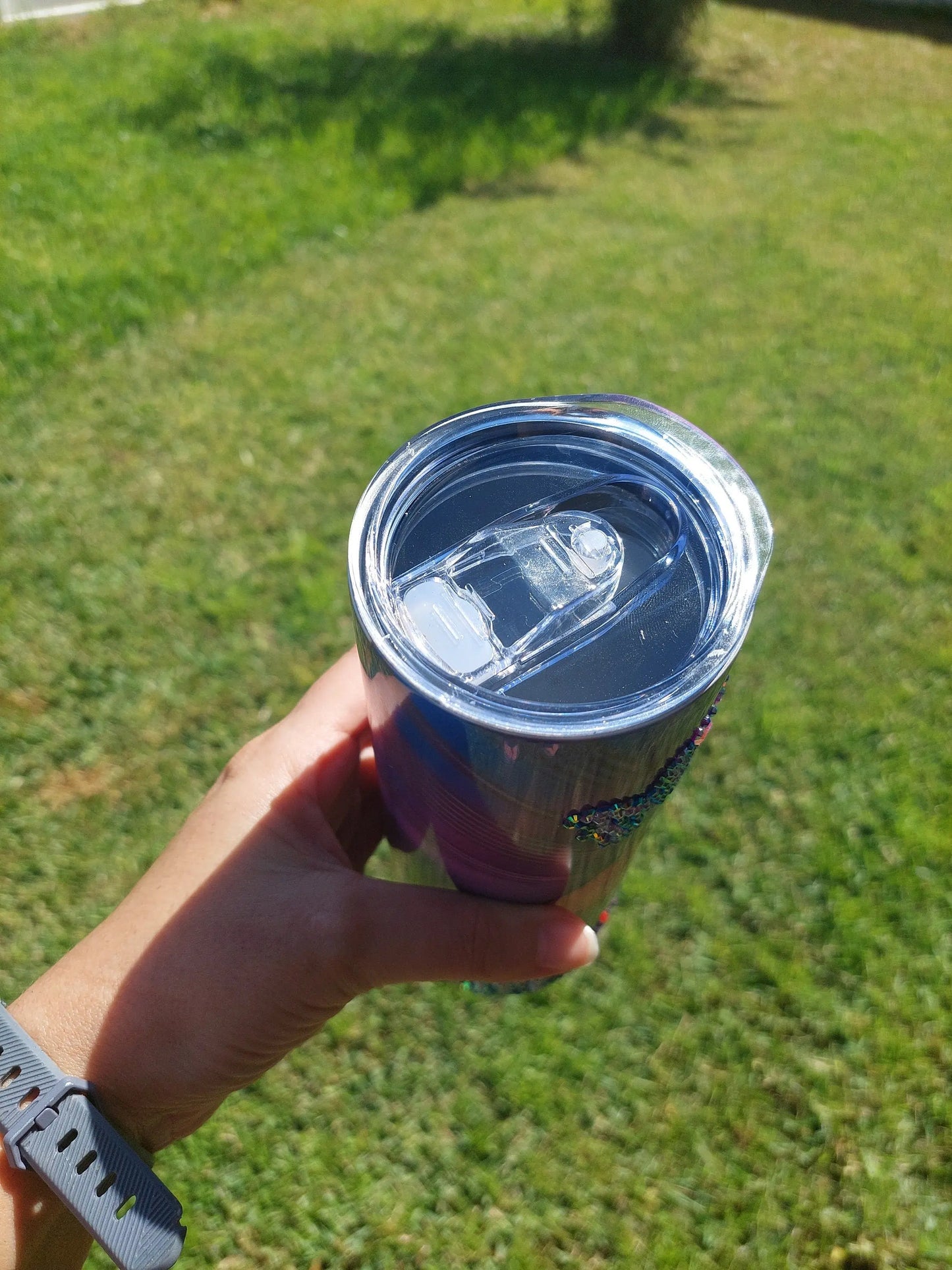 Sublimation Tumbler with a "My Body My Choice" Rhinestone Design