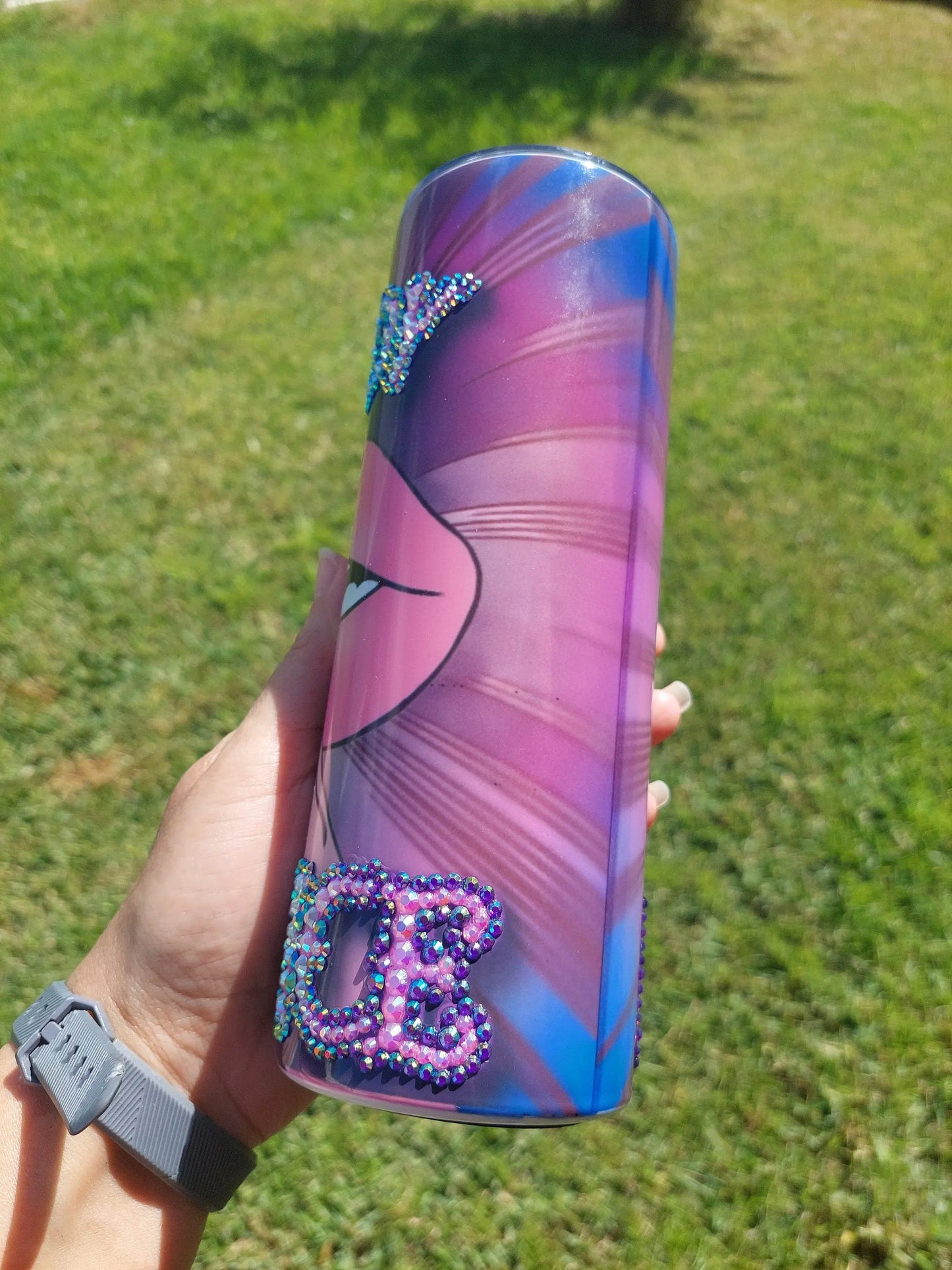 Sublimation Tumbler with a "My Body My Choice" Rhinestone Design