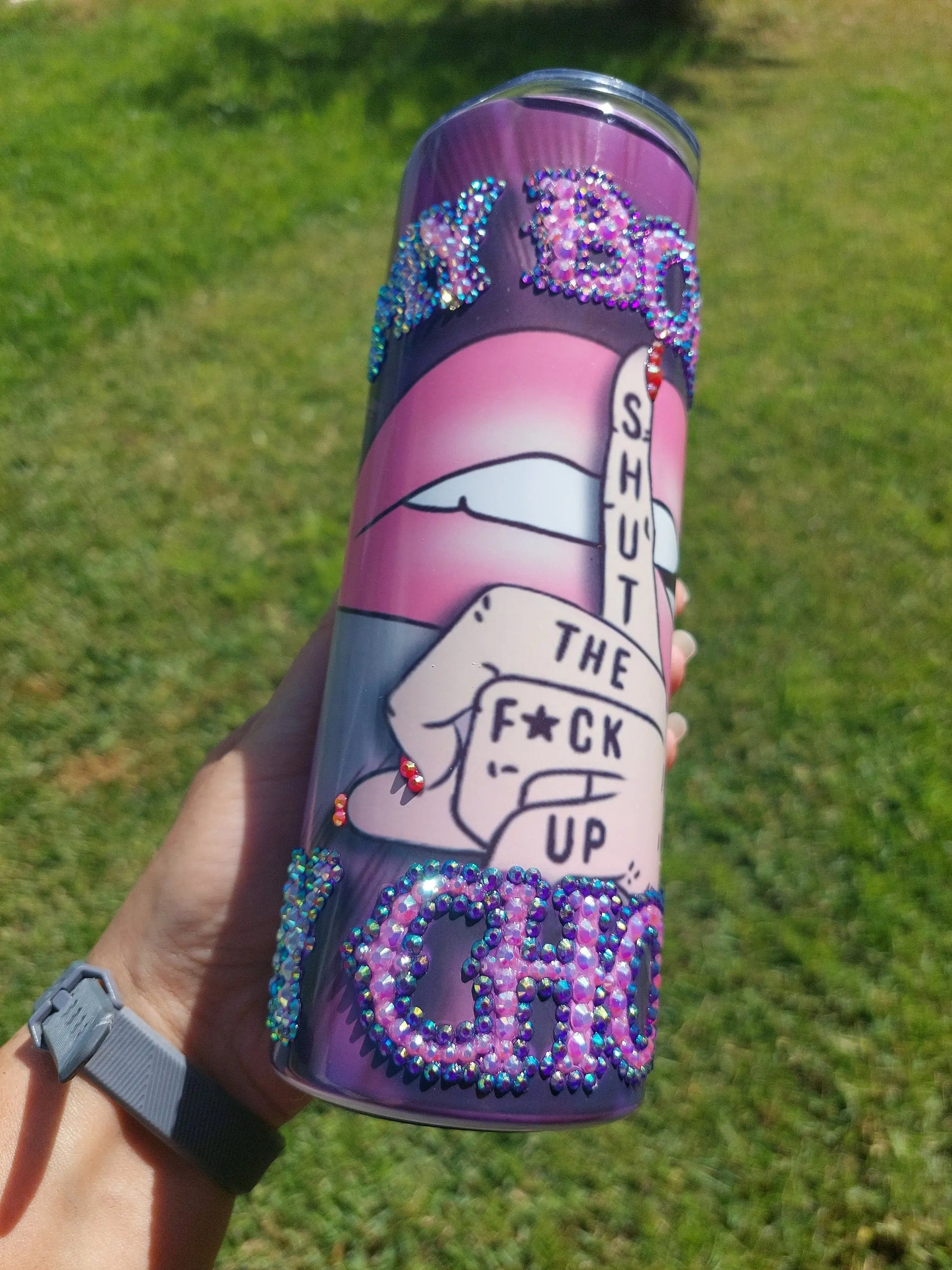 Sublimation Tumbler with a "My Body My Choice" Rhinestone Design