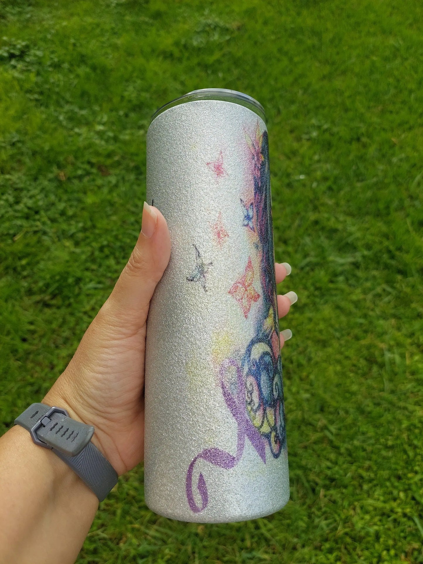 Sublimation Silver Glitter Tumbler with a Lupus Awareness Design