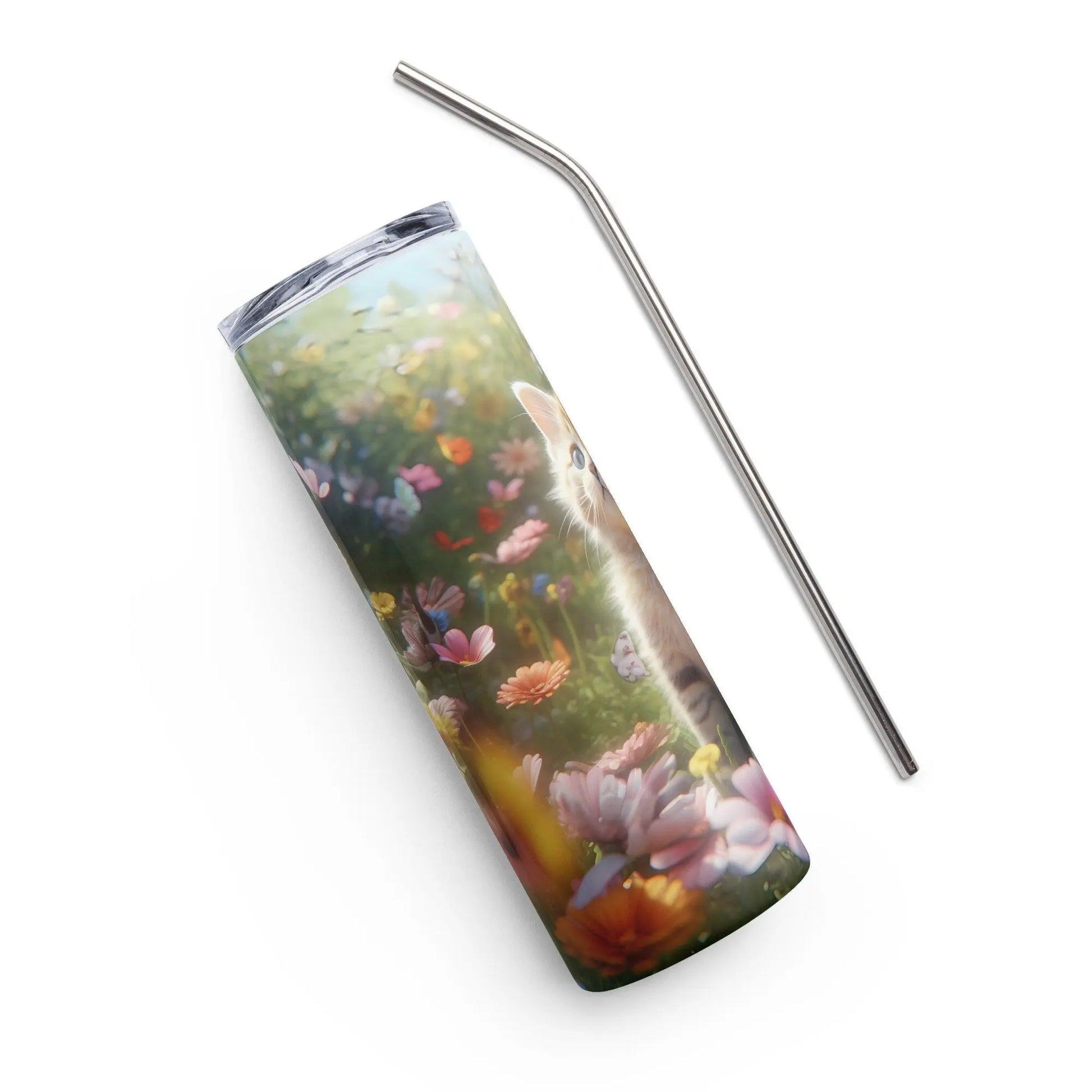 Personalized Cute Cat Lovers Cat in a Beautiful Garden Tumbler for Cat Moms Cat Lovers Gift - Panoptic Handmade